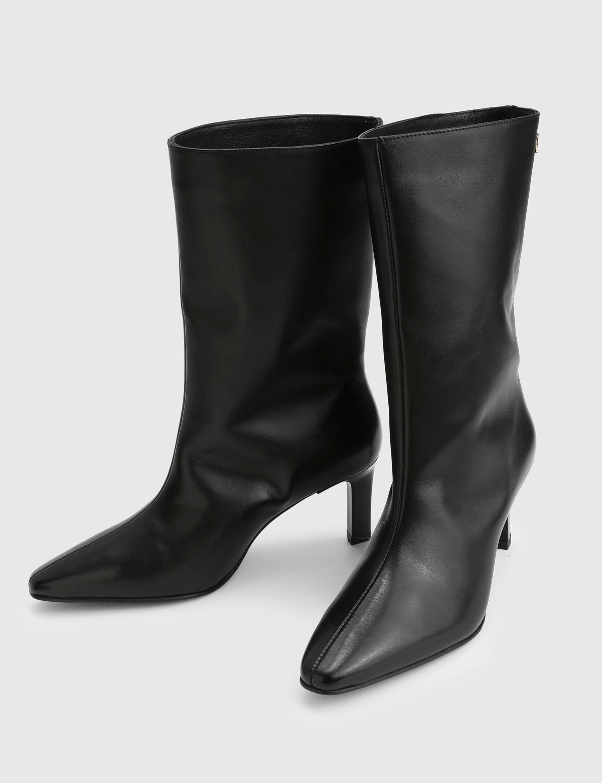 Jalen Black Leather Women's Heeled Boot