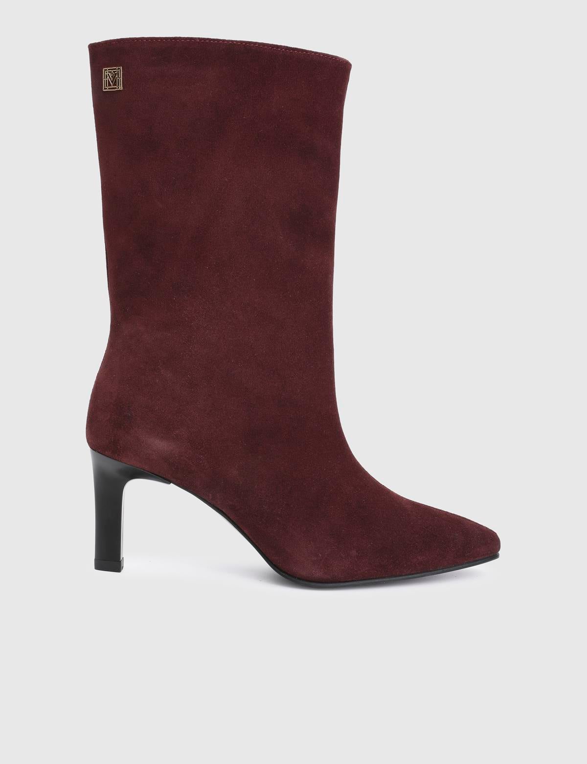 Jalen Burgundy Suede Leather Women's Heeled Boot