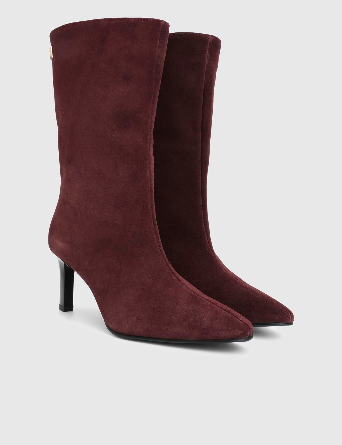Jalen Burgundy Suede Leather Women's Heeled Boot