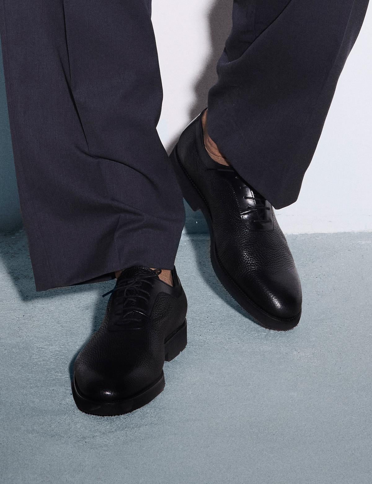 Jozy Black Floater Buffalo Leather Men's Oxford