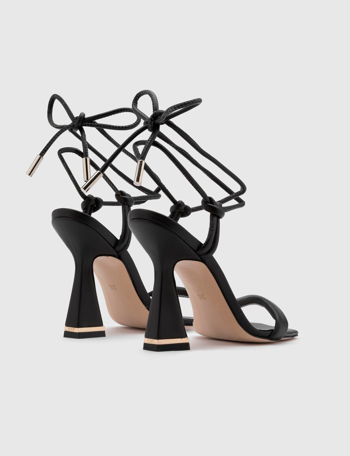 Kaede Black Leather Women's Heeled Sandal