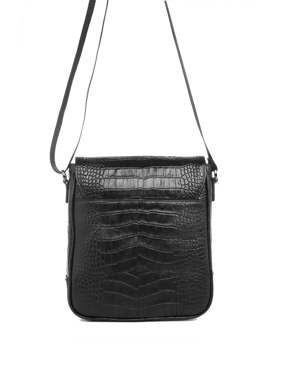 Karsen Black Crocodile Leather Men's Shoulder Bag - İLVİ