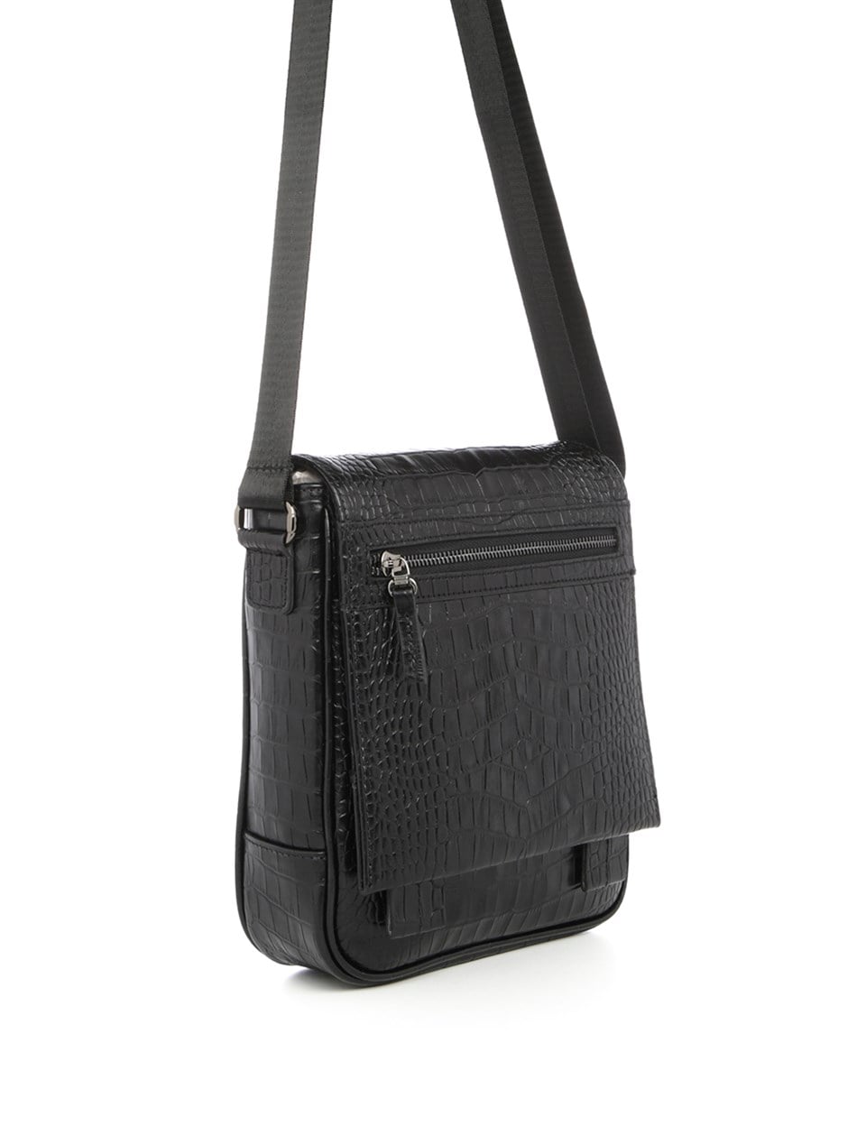 Karsen Black Crocodile Leather Men's Shoulder Bag - İLVİ