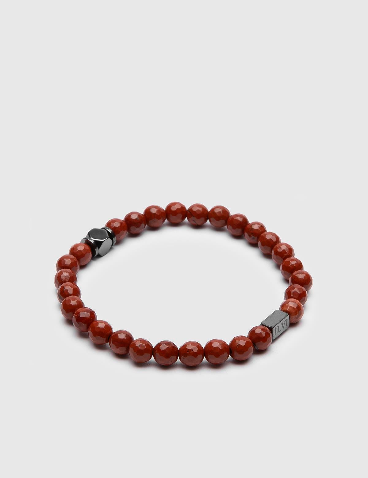 Kasane Brick Red Natural Stone Men's Bracelet