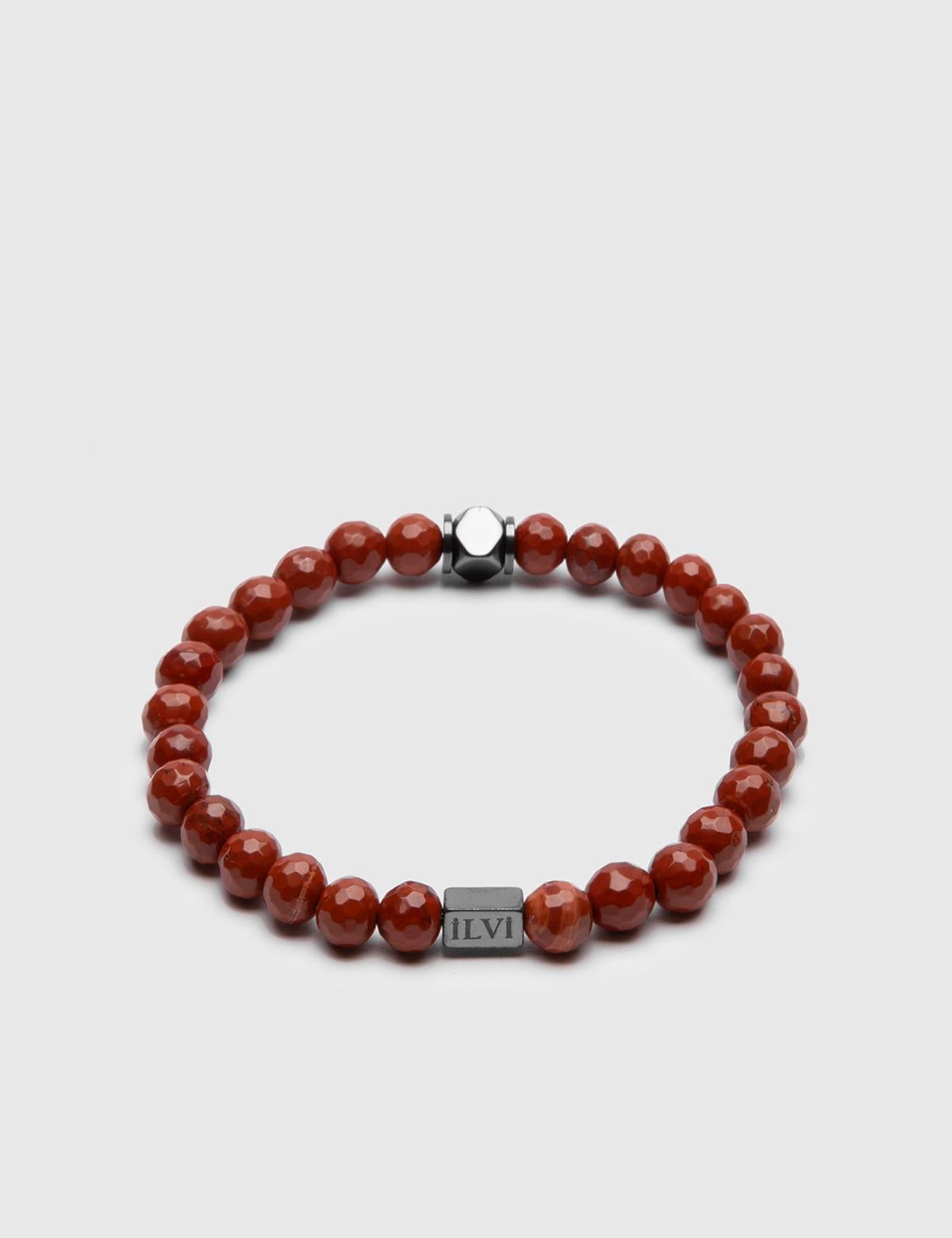 Kasane Brick Red Natural Stone Men's Bracelet