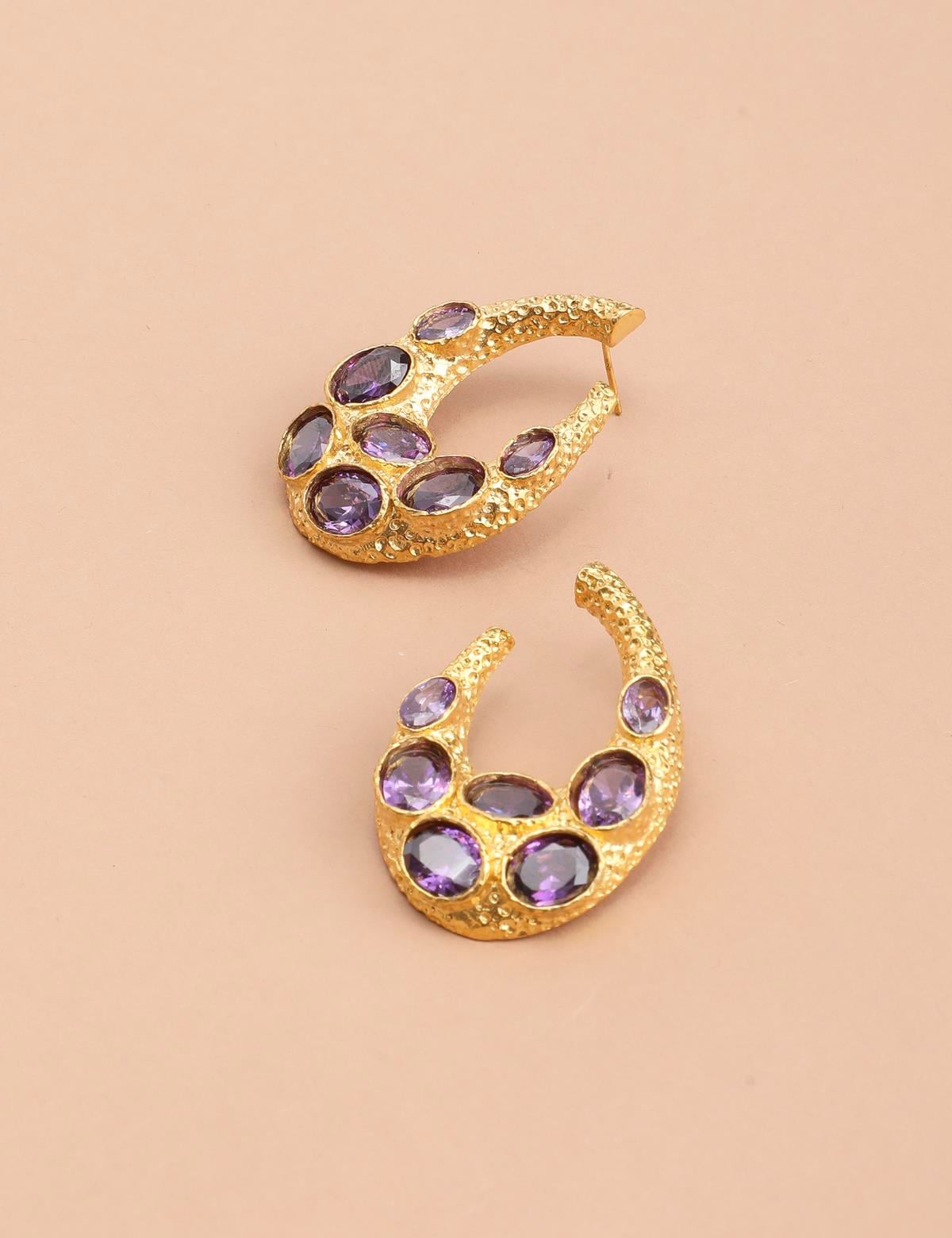 Katel Gold Women's Earrings with Purple Stones