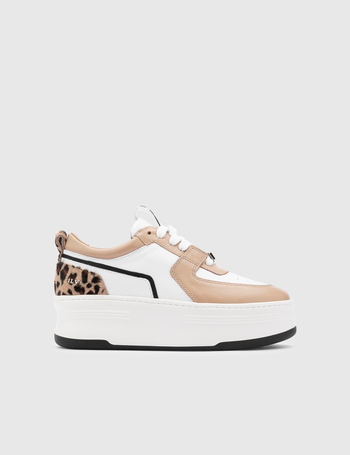 Kato Beige Leather Women's Sneaker with Foal Fur
