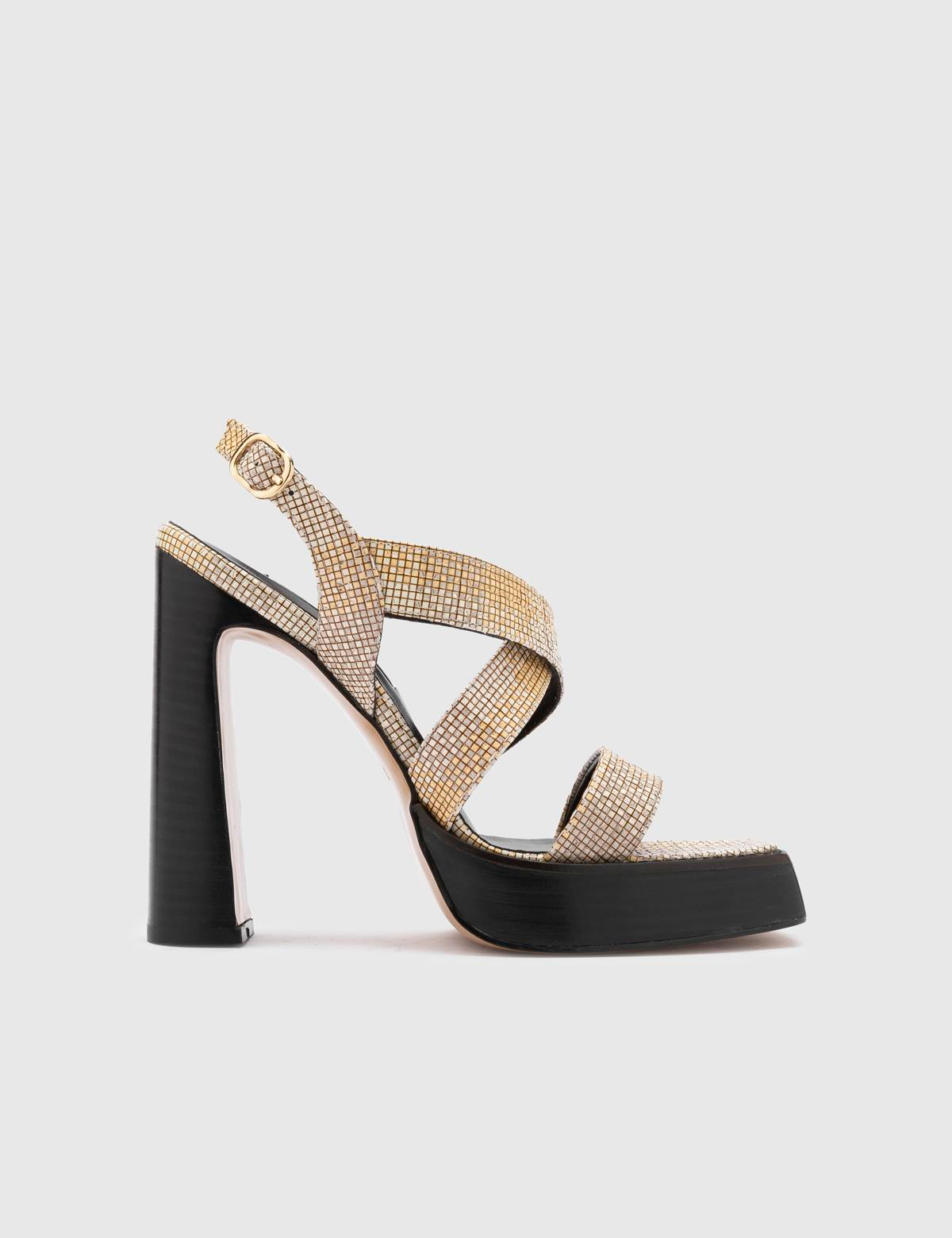 Kiah Yellow Leather-Fabric Women's Heeled Sandal