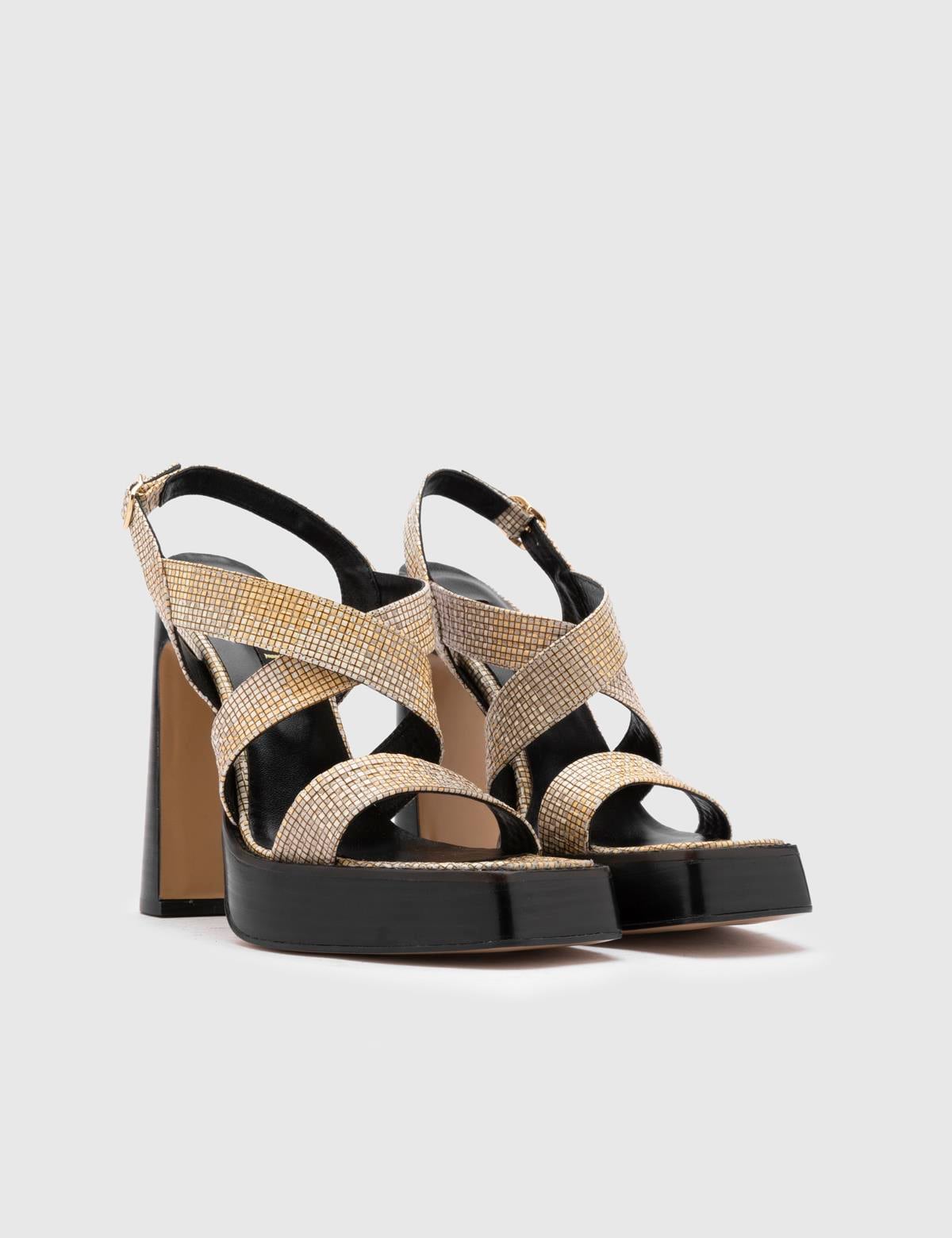 Kiah Yellow Leather-Fabric Women's Heeled Sandal