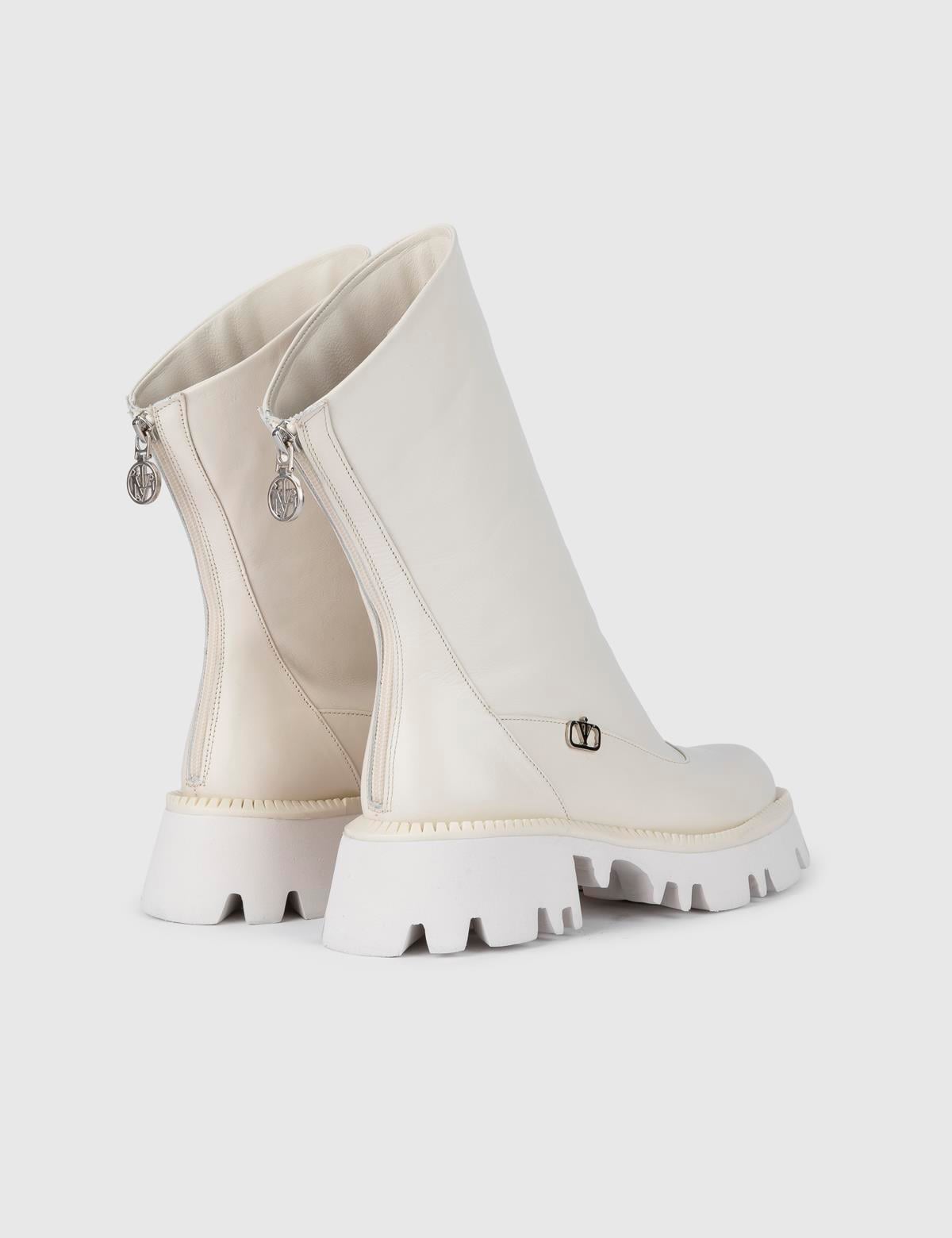 Kribi Beige Leather Women's Boot