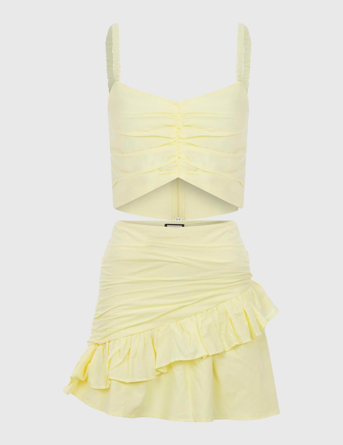 Lacie Yellow Women's Crop Blouse and Skirt Set
