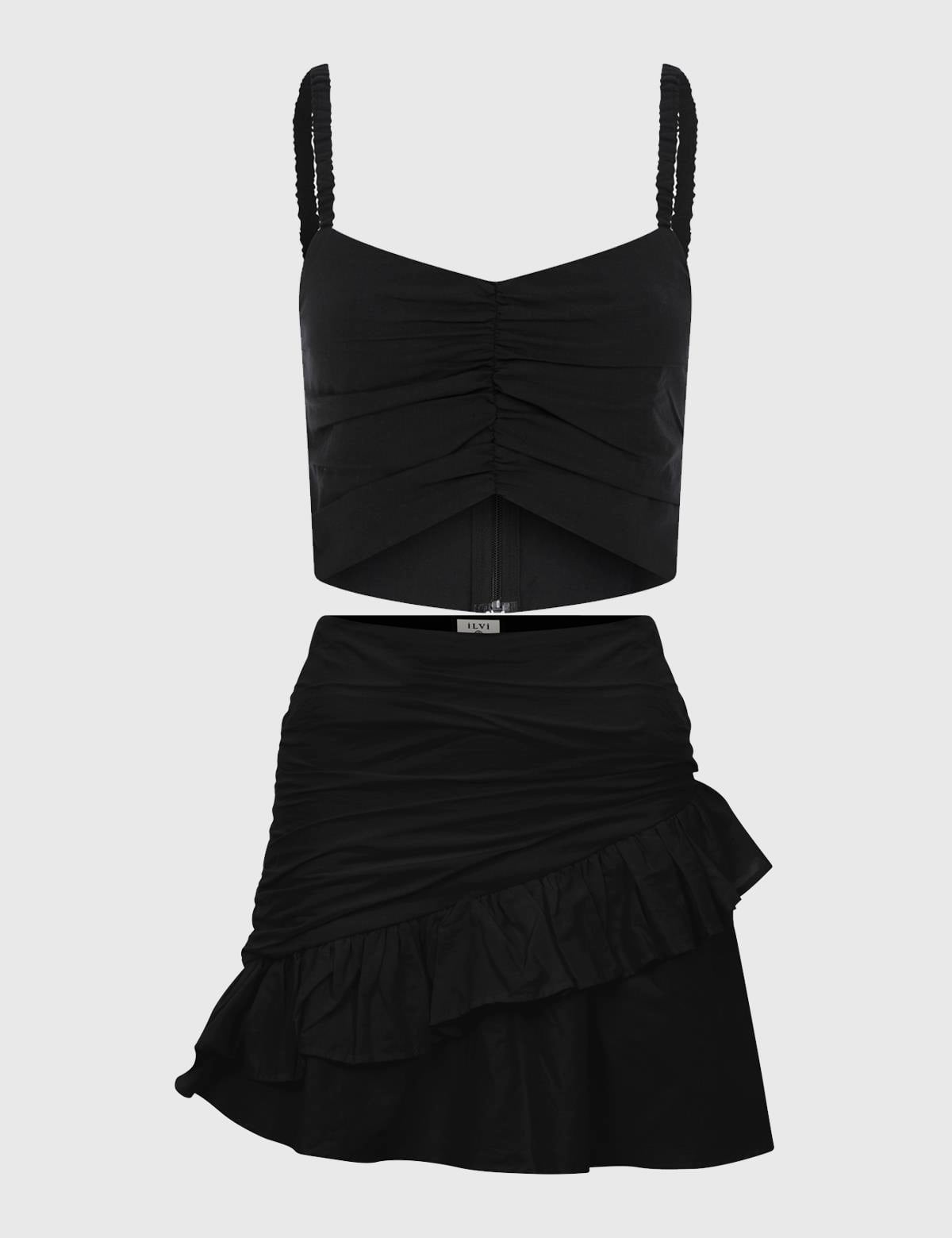Lacie Black Women's Crop Blouse and Skirt Set