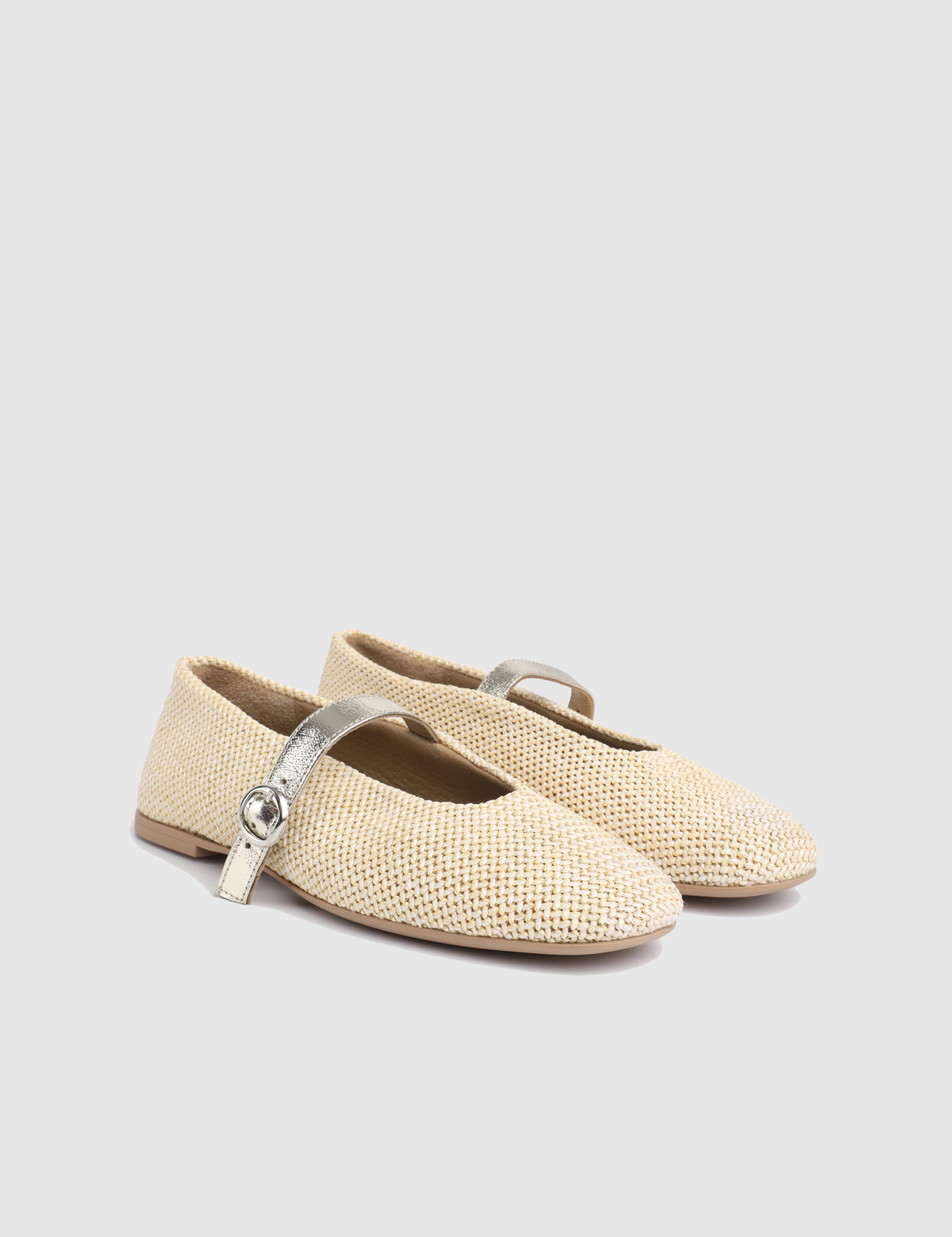 Larina Beige Leather Straw Women's Ballerina