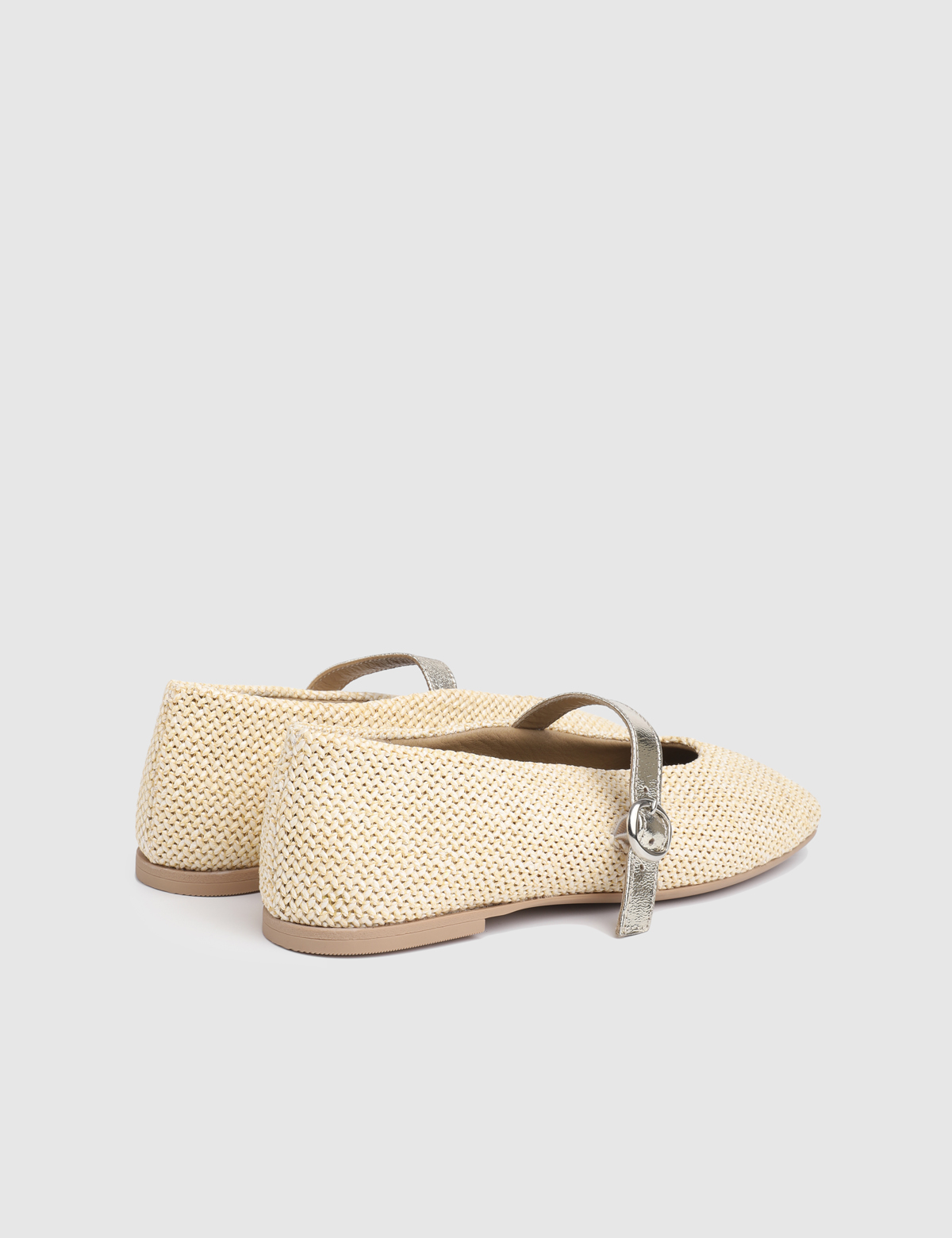 Larina Beige Leather Straw Women's Ballerina