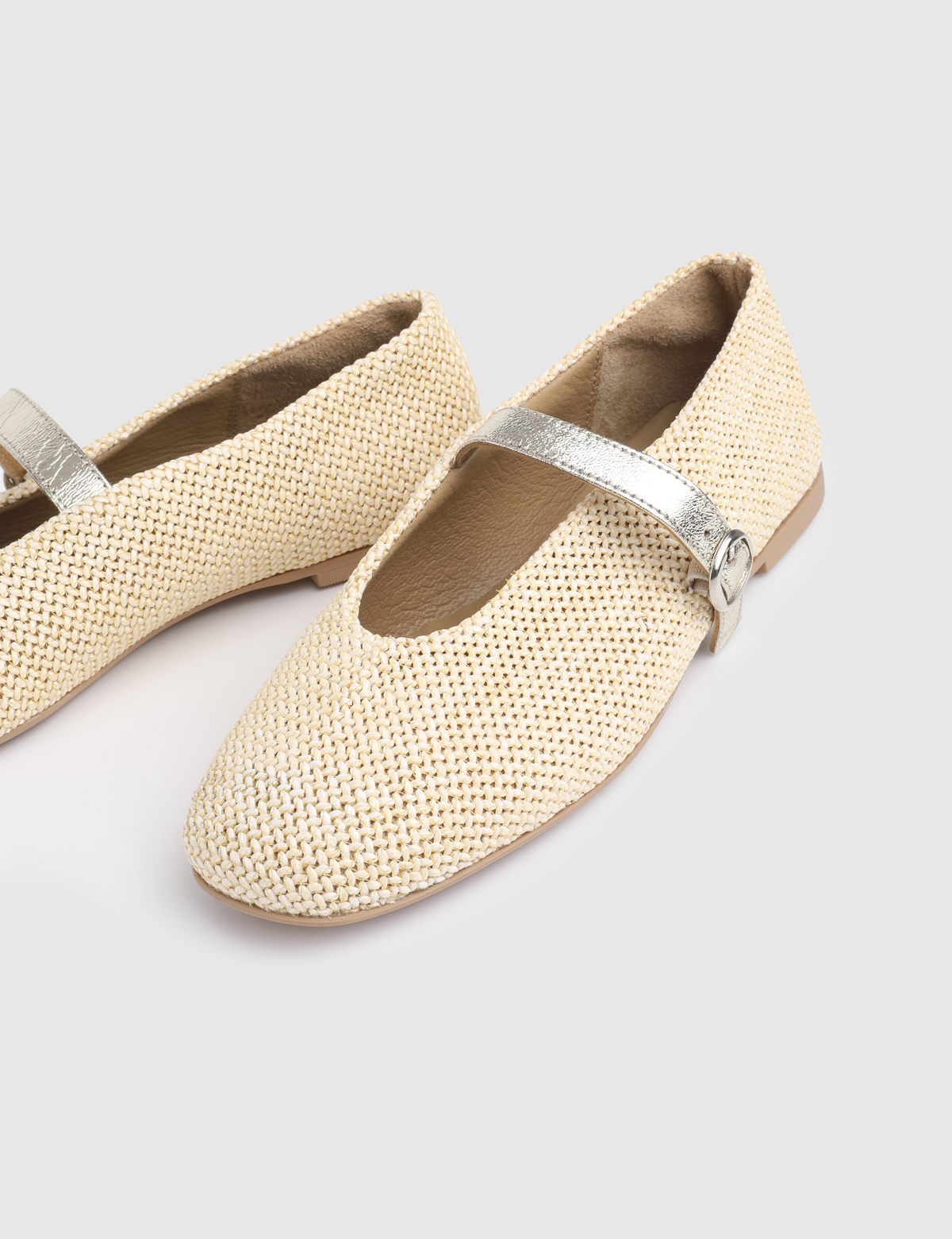 Larina Beige Leather Straw Women's Ballerina