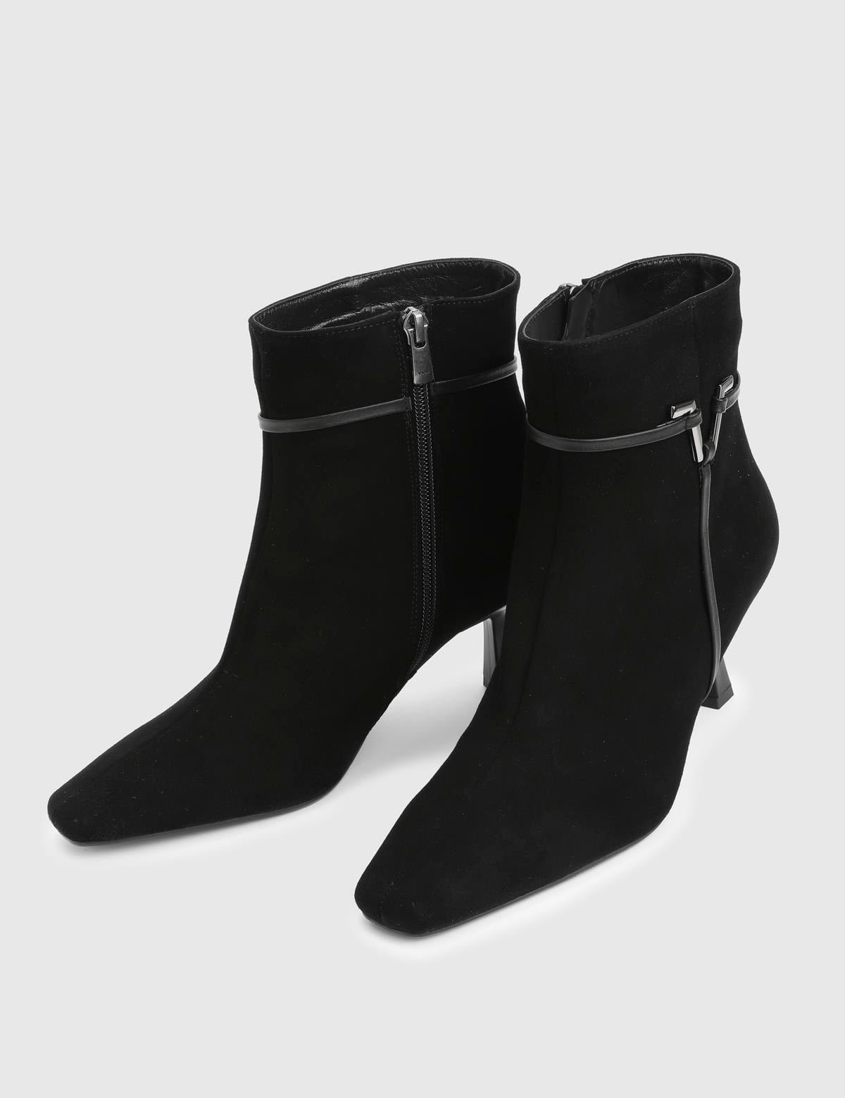 Lekis Black Suede Leather Women's Heeled Boot