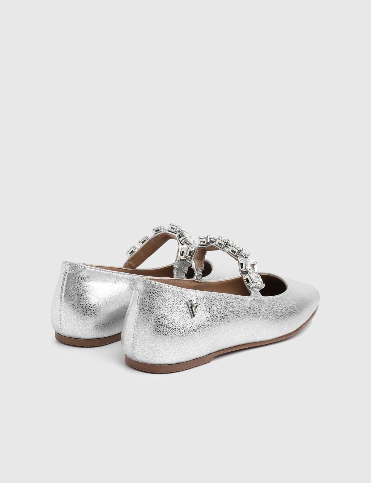 Lendia Silver Leather Women's Ballerina