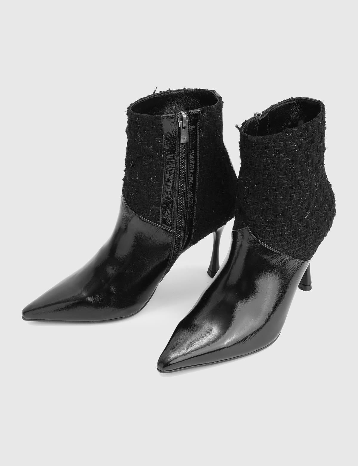 Lenike Black Patent Leather Tweed Women's Heeled Boot