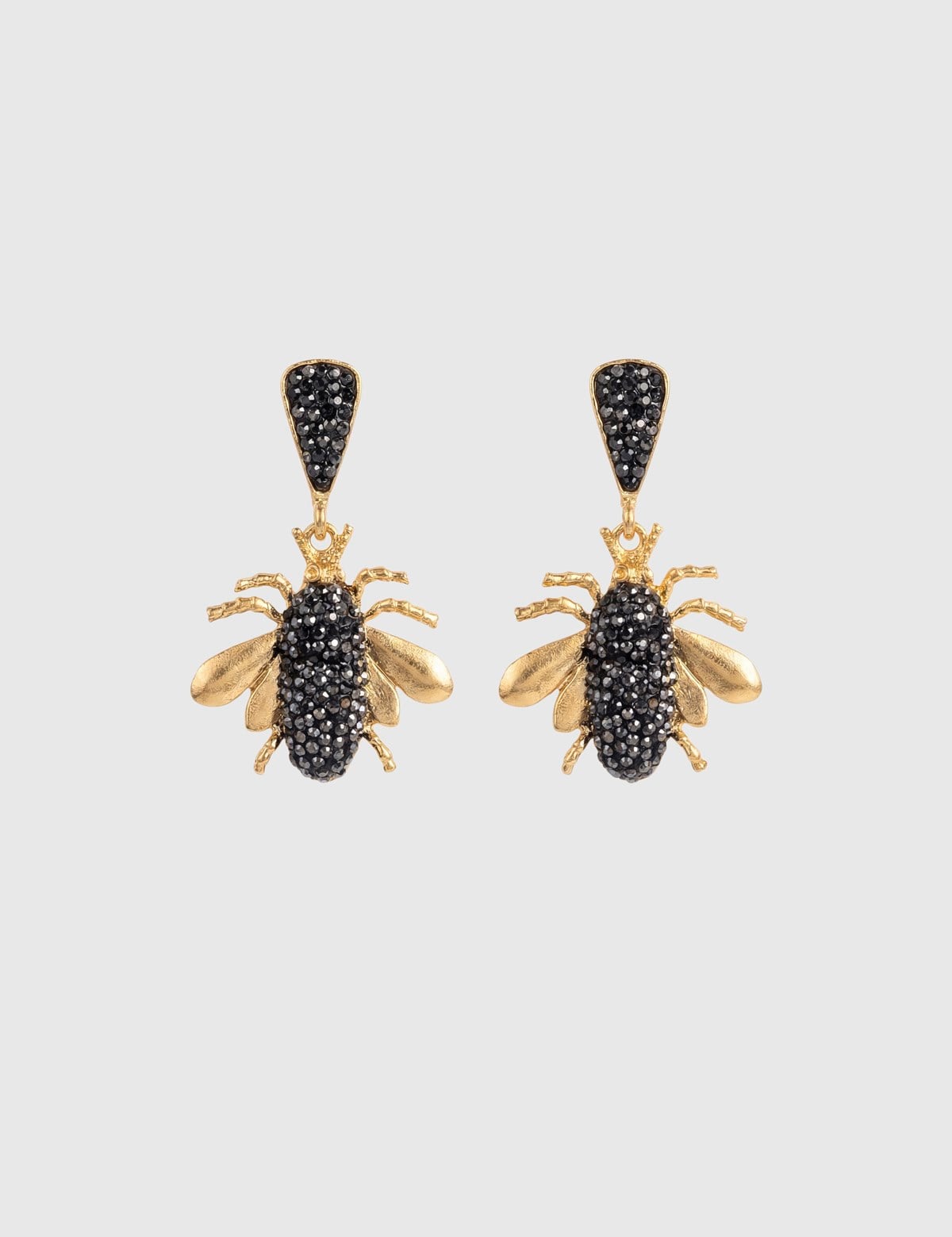 Leros Gold Women's Earrings with Anthracite Stones