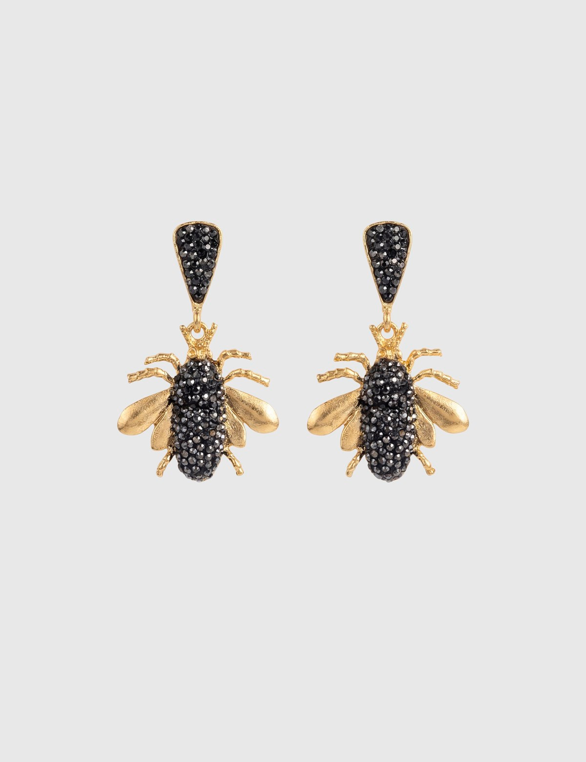 Leros Gold Women's Earrings with Anthracite Stones