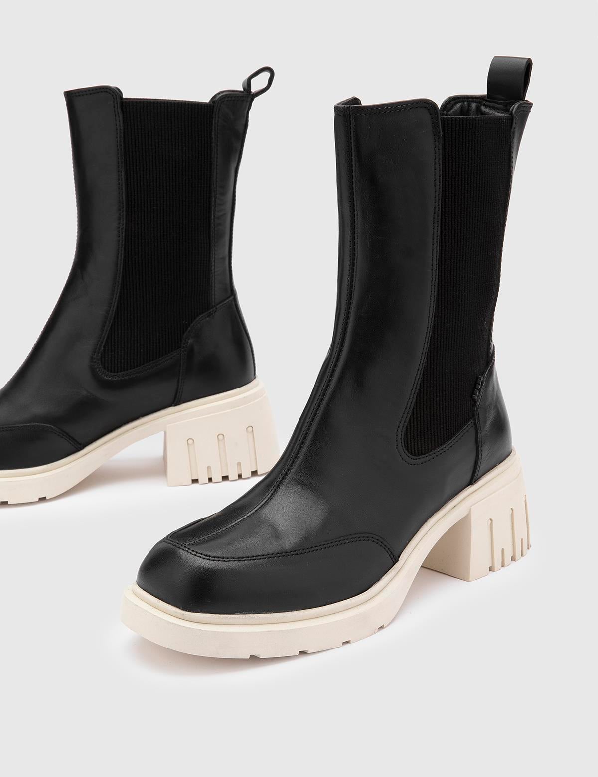 Letha Black Leather Women's Heeled Boot