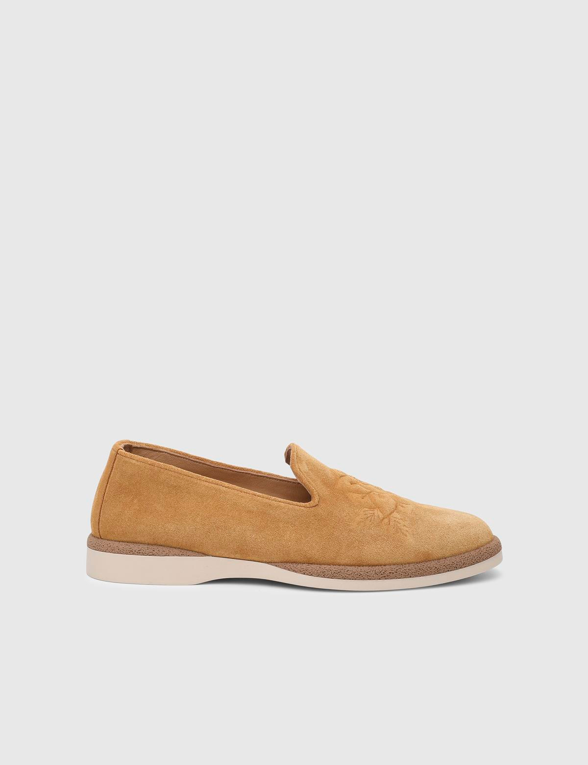 Linda Hakiki Süet Deri Sarı Kadın Loafer