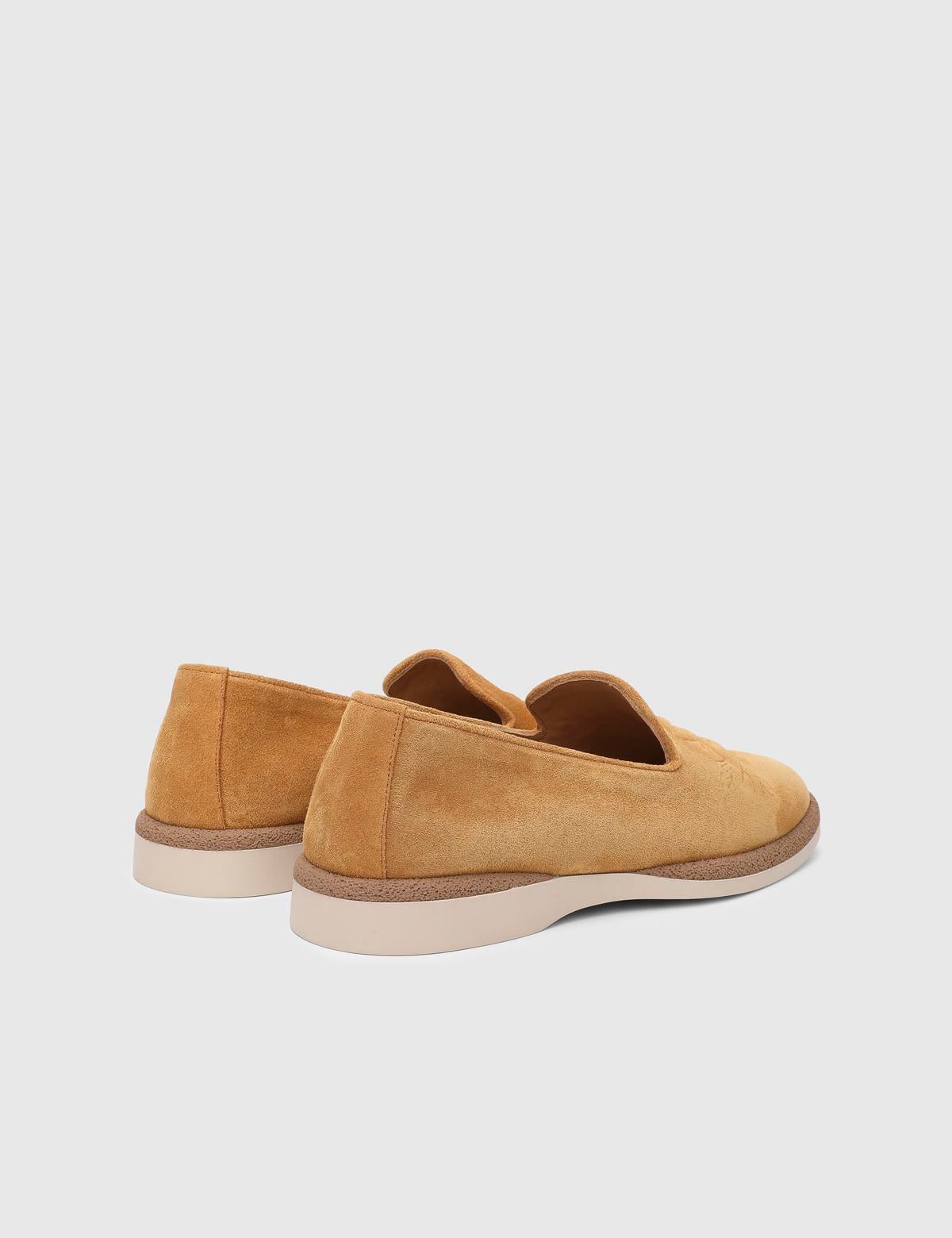 Linda Hakiki Süet Deri Sarı Kadın Loafer