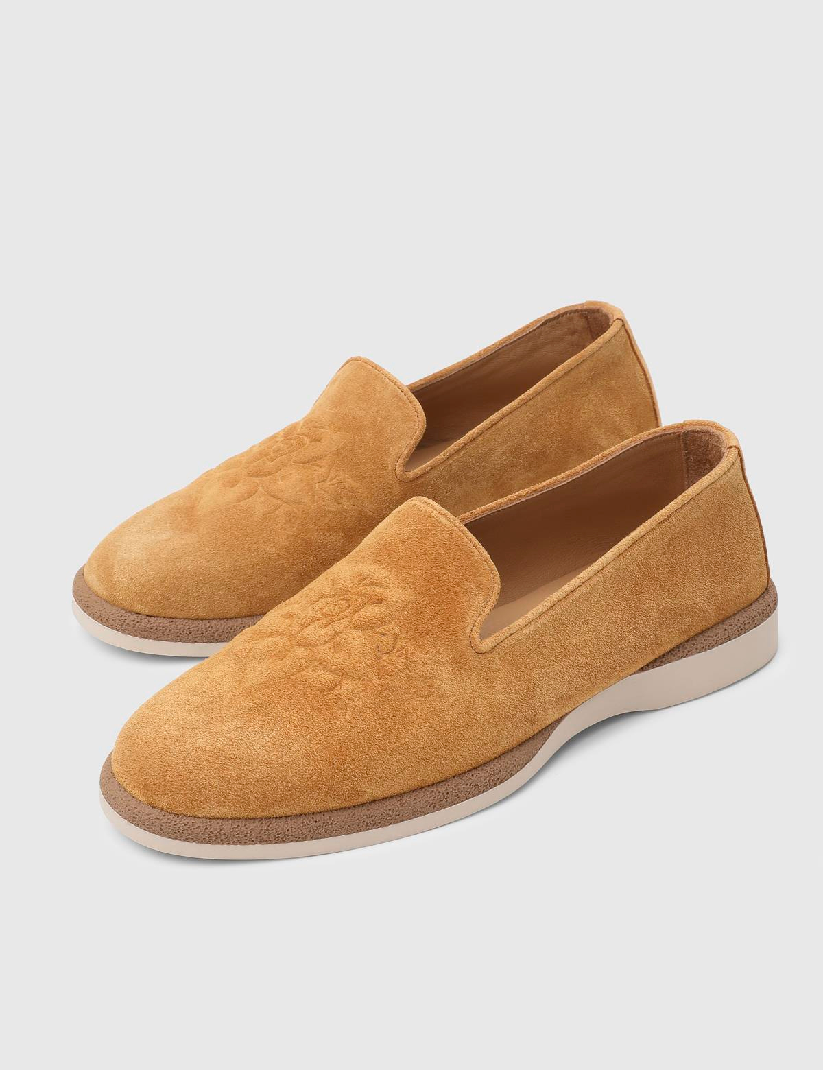 Linda Hakiki Süet Deri Sarı Kadın Loafer