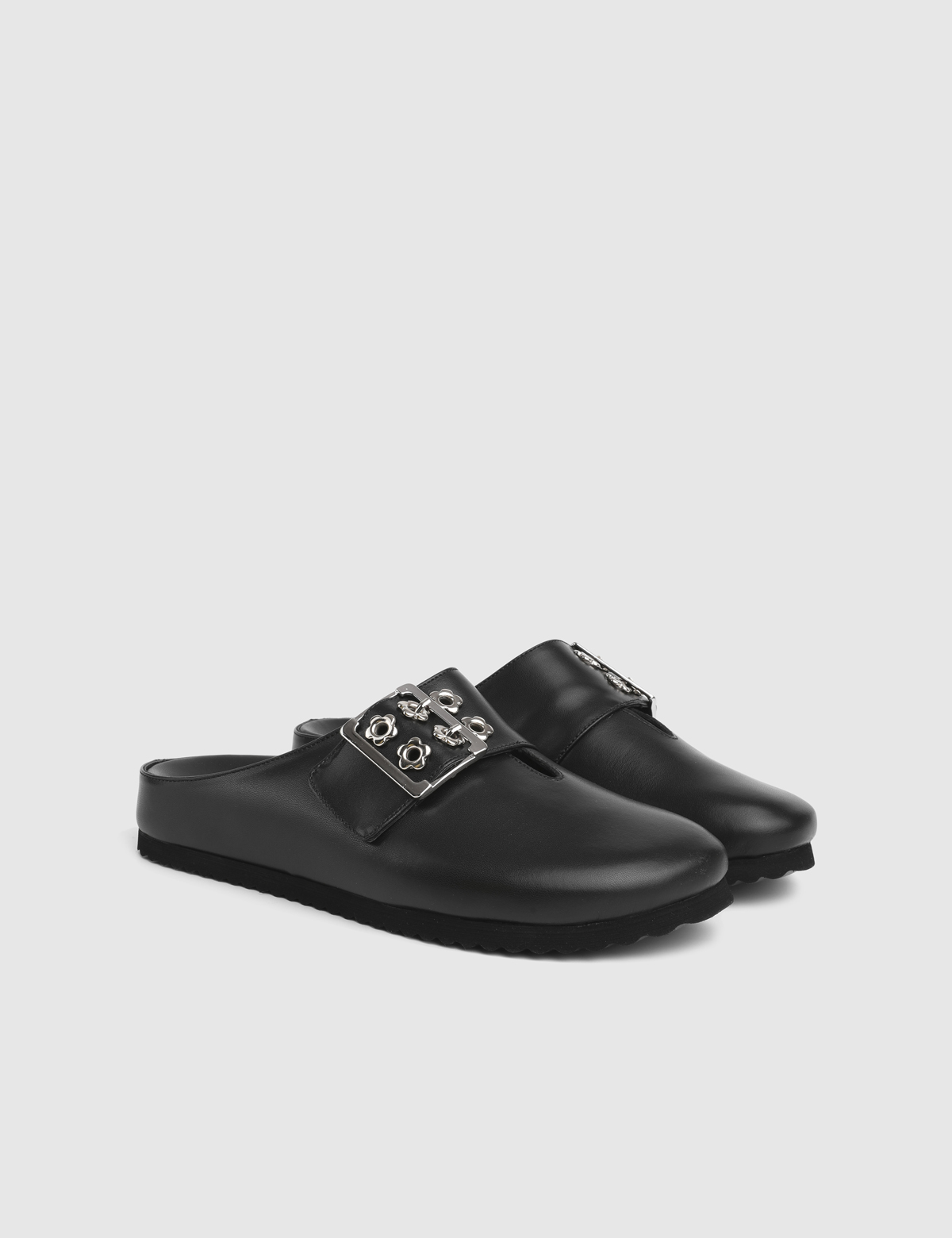 Liona Black Leather Women's Slide