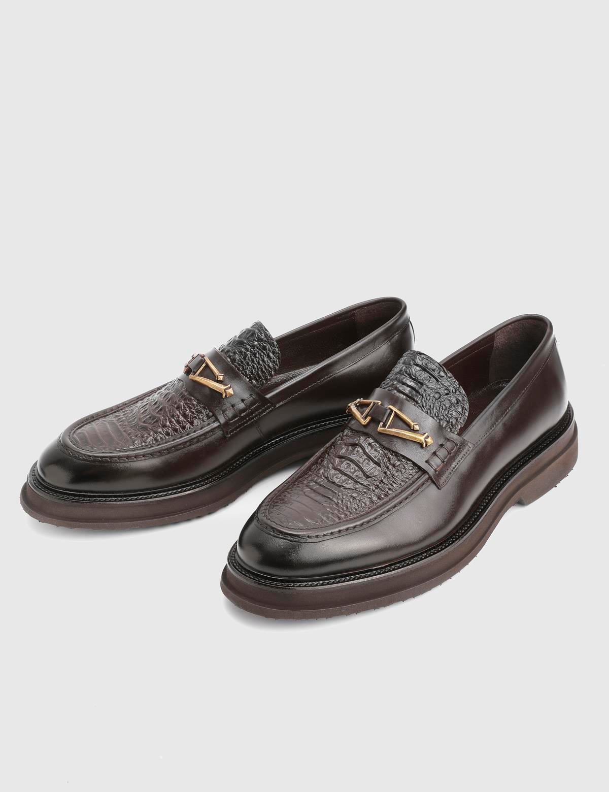 Lufin Brown Leather Crocodile Men's Loafer