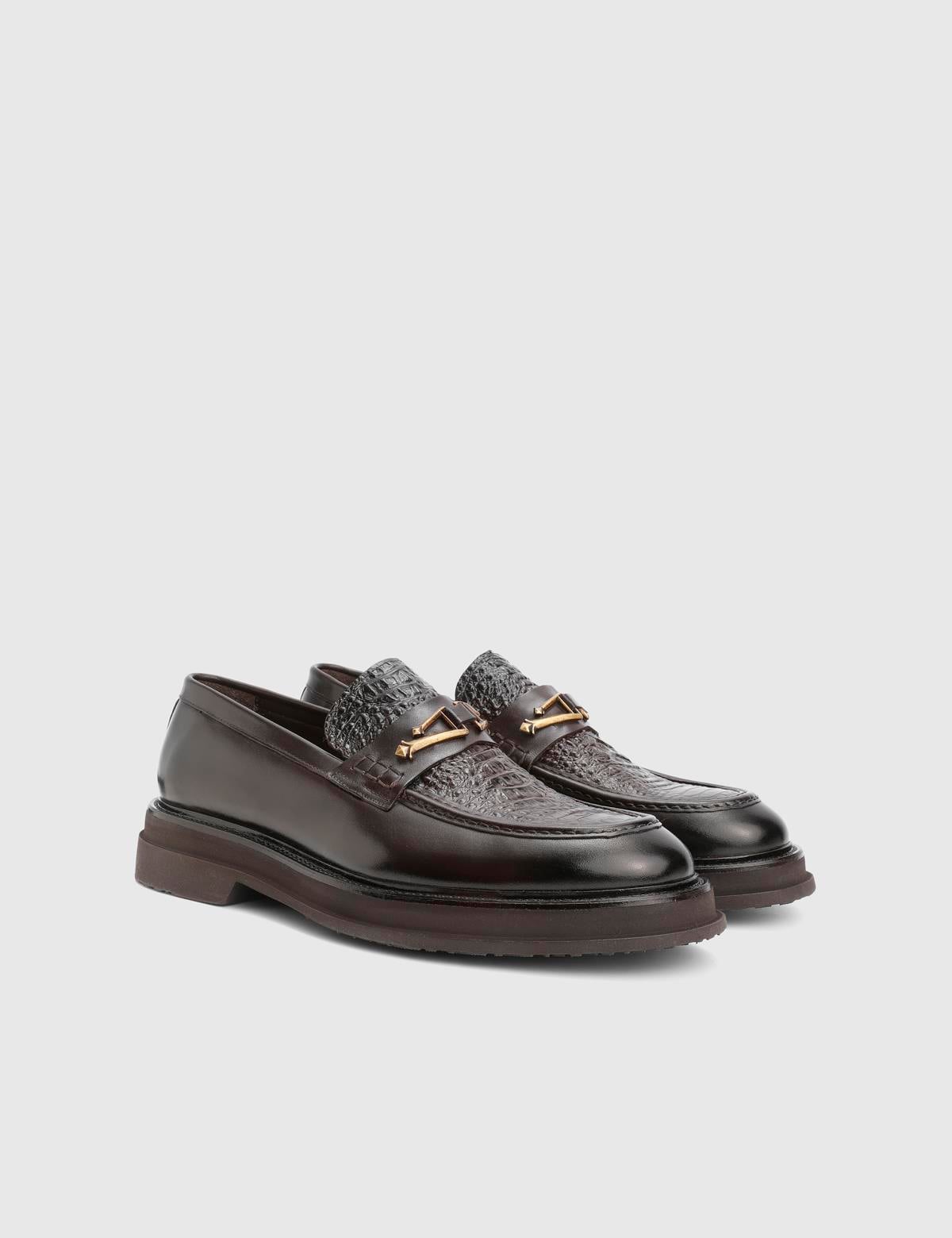 Lufin Brown Leather Crocodile Men's Loafer