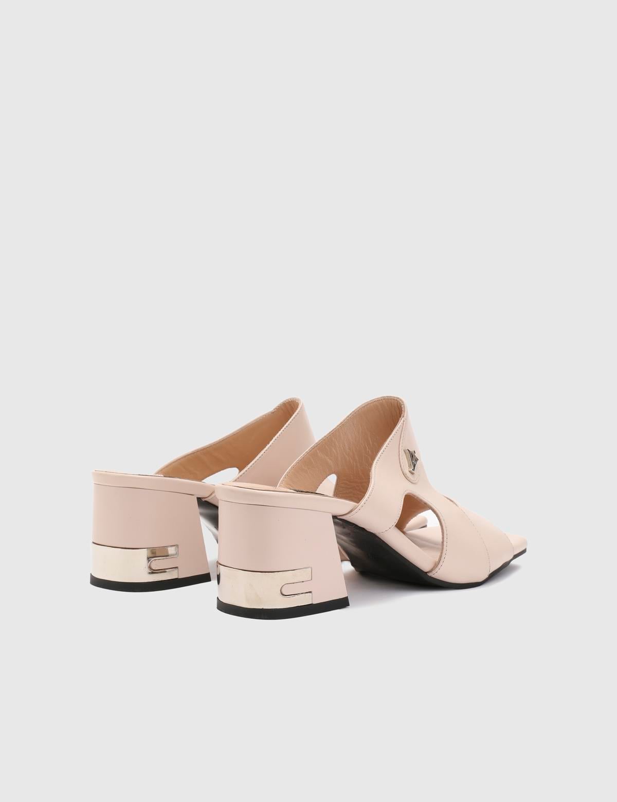 Lundvall Beige Leather Women's Heeled Slide