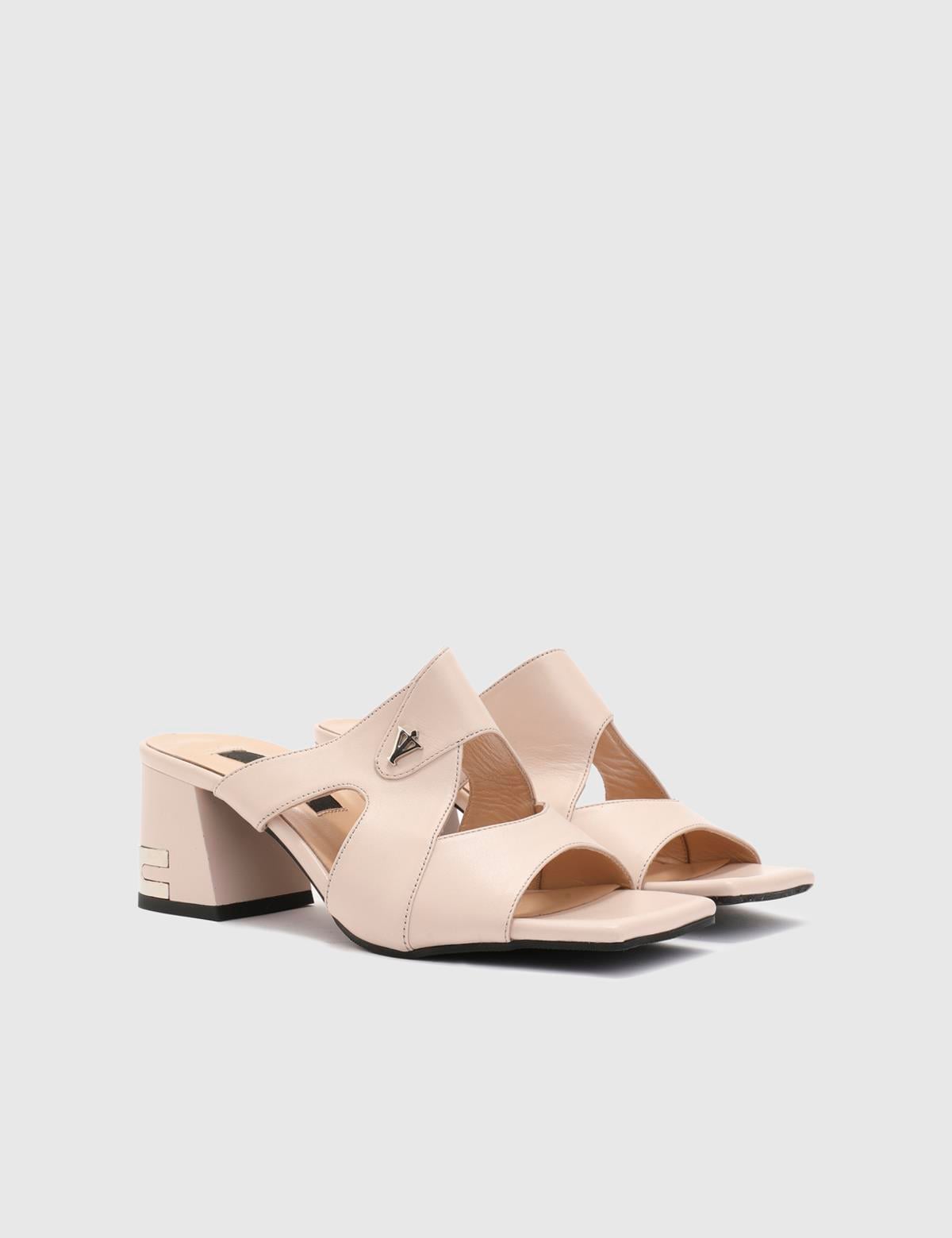 Lundvall Beige Leather Women's Heeled Slide