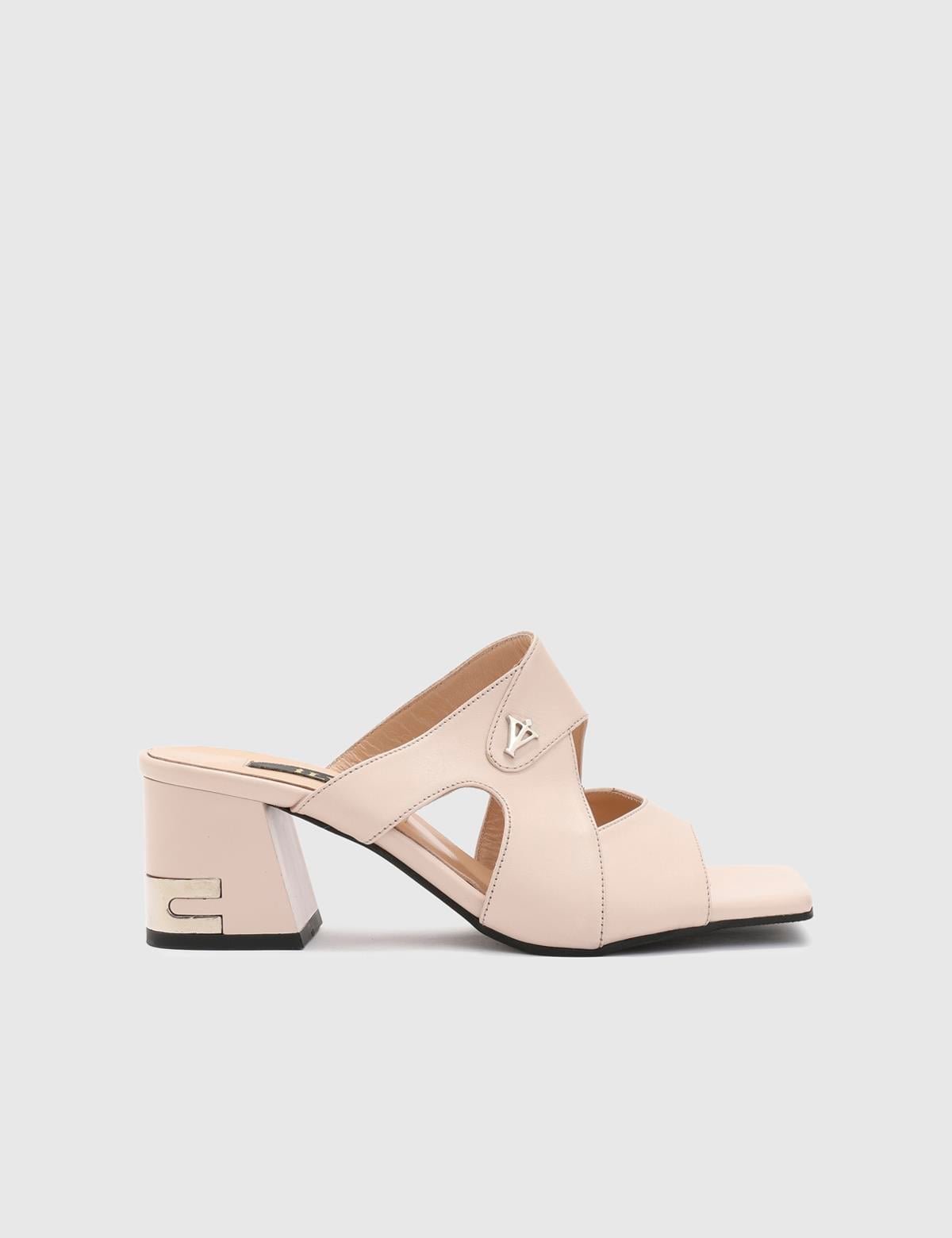 Lundvall Beige Leather Women's Heeled Slide
