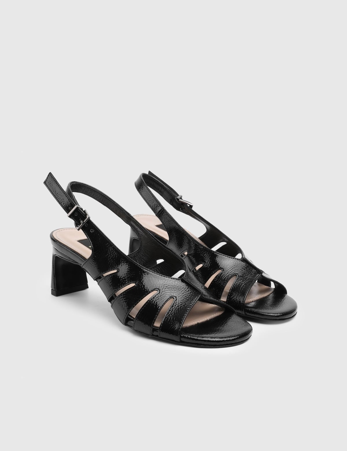 Lunea Black Patent Leather Women's Heeled Sandal