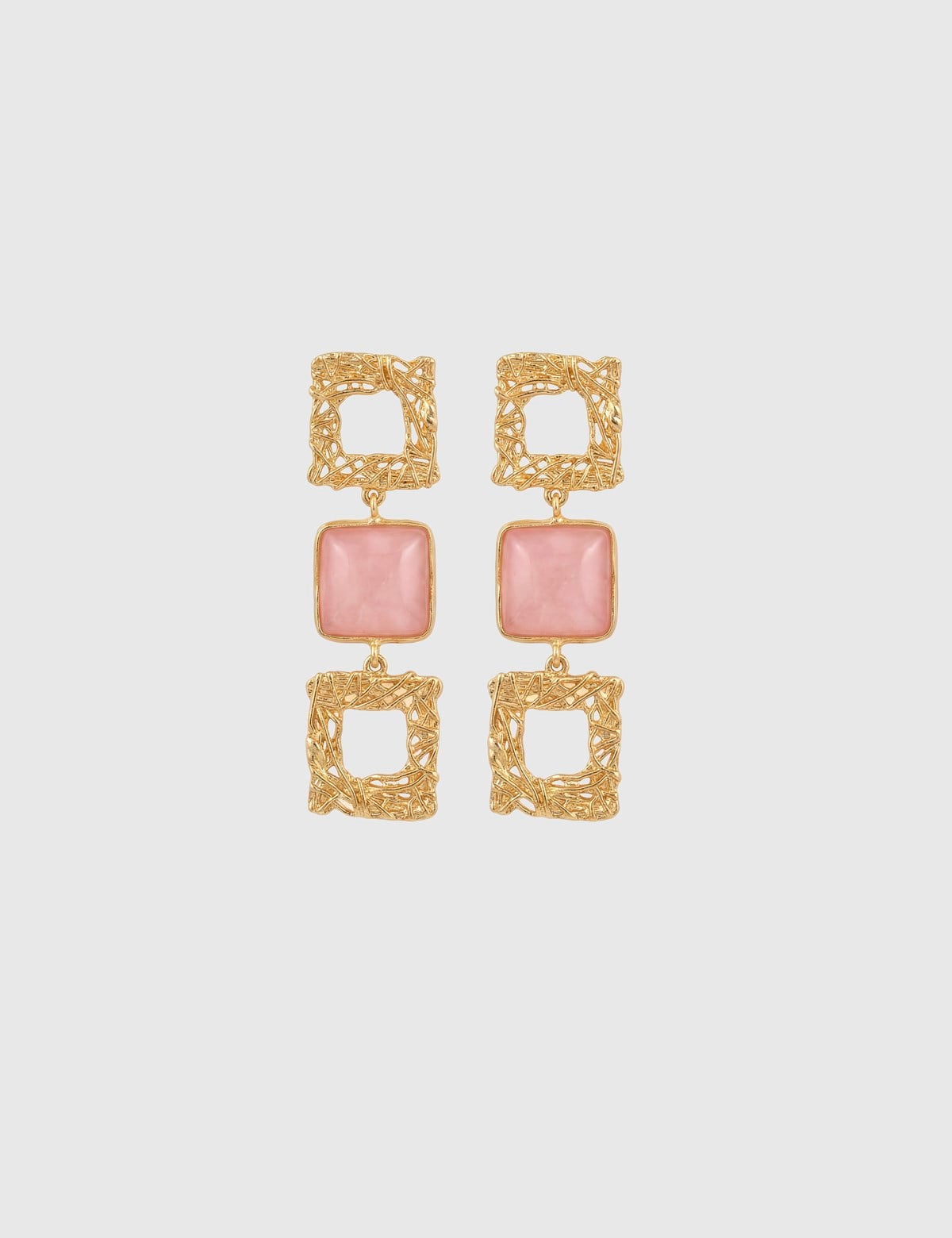 Luxe Gold Women's Earrings with Powder Pink Stones