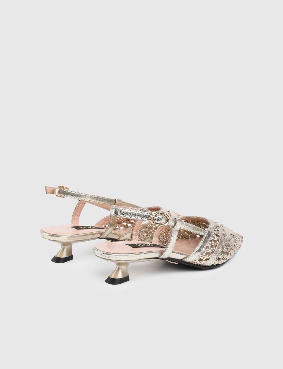 Maiva Gold Woven Leather Women's Heeled Sandal