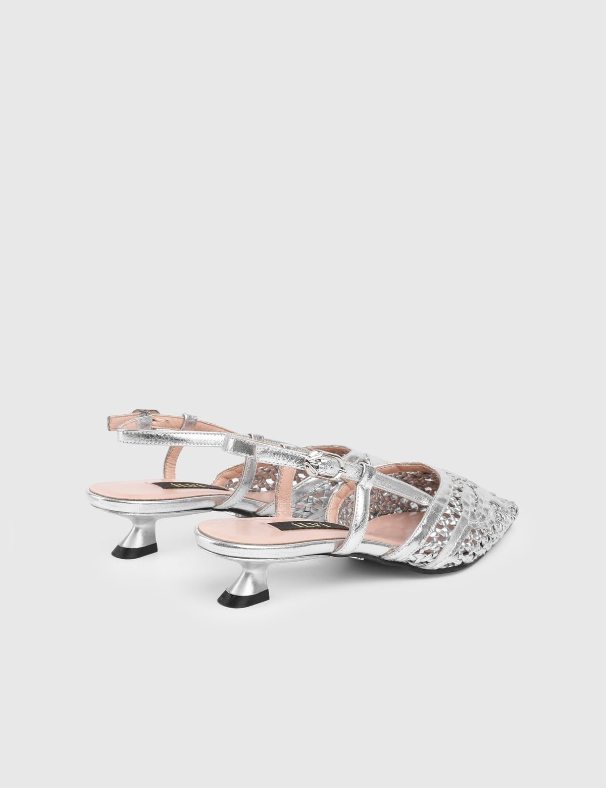 Maiva Silver Woven Leather Women's Heeled Sandal