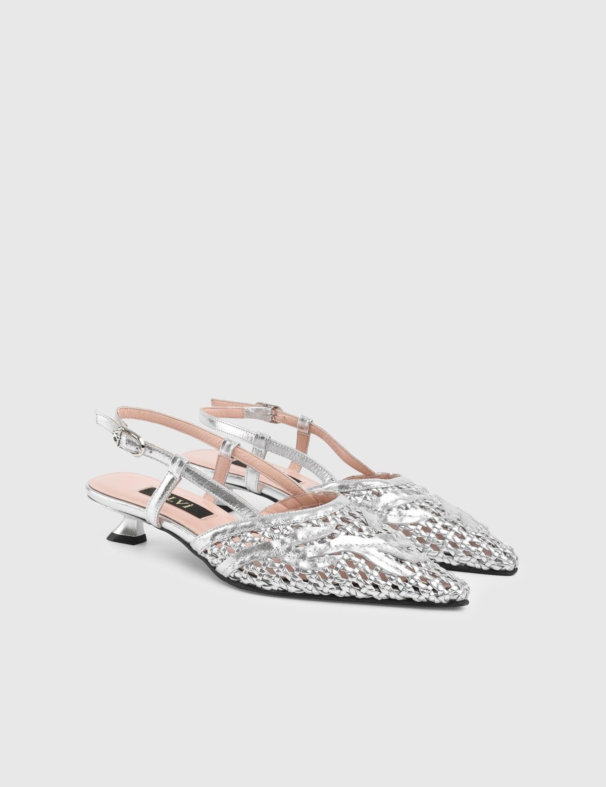 Maiva Silver Woven Leather Women's Heeled Sandal