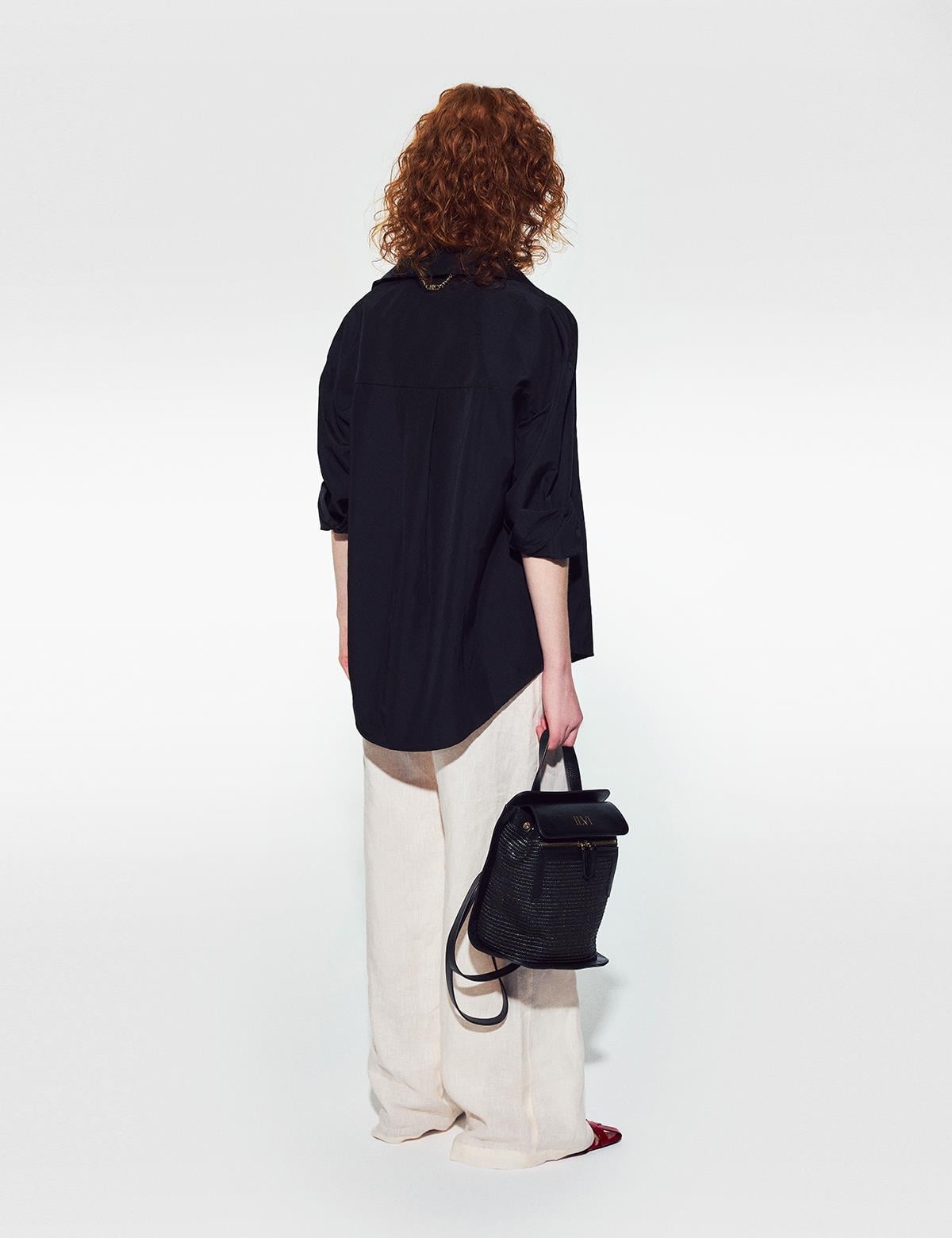 Mathis Black Leather Straw Women's Backpack