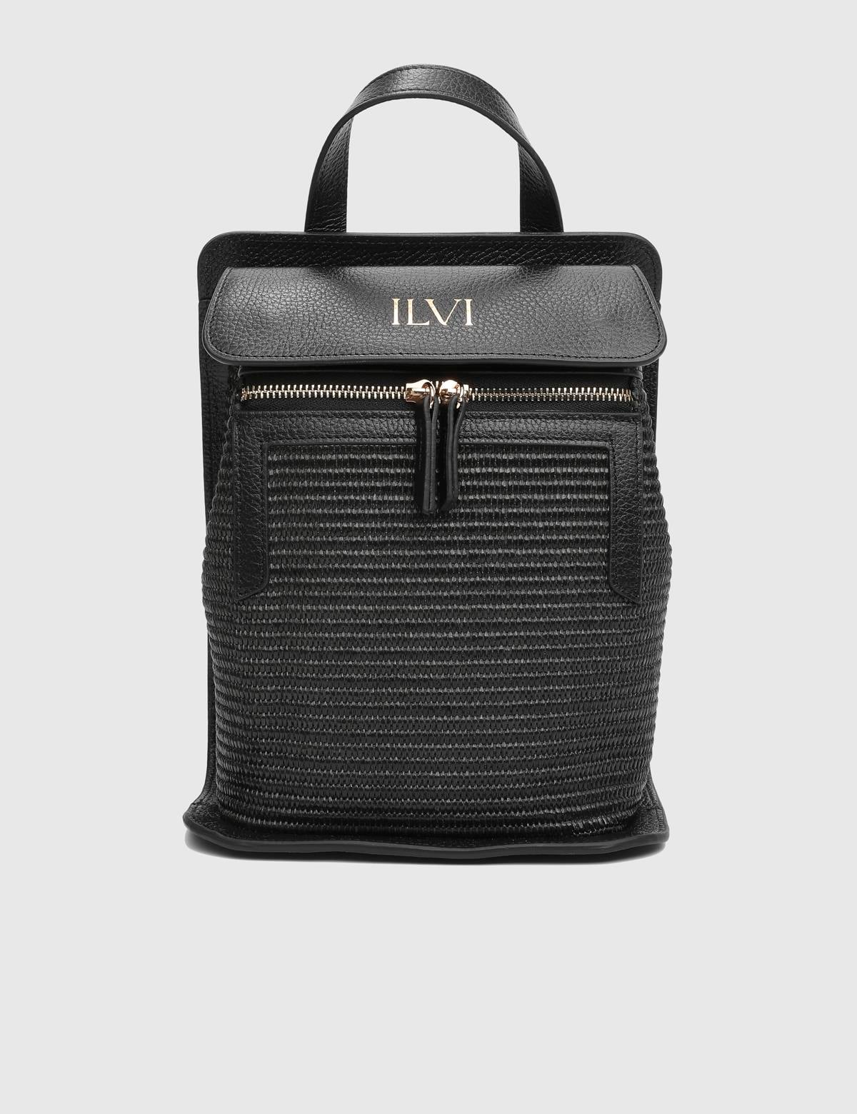 Mathis Black Leather Straw Women's Backpack