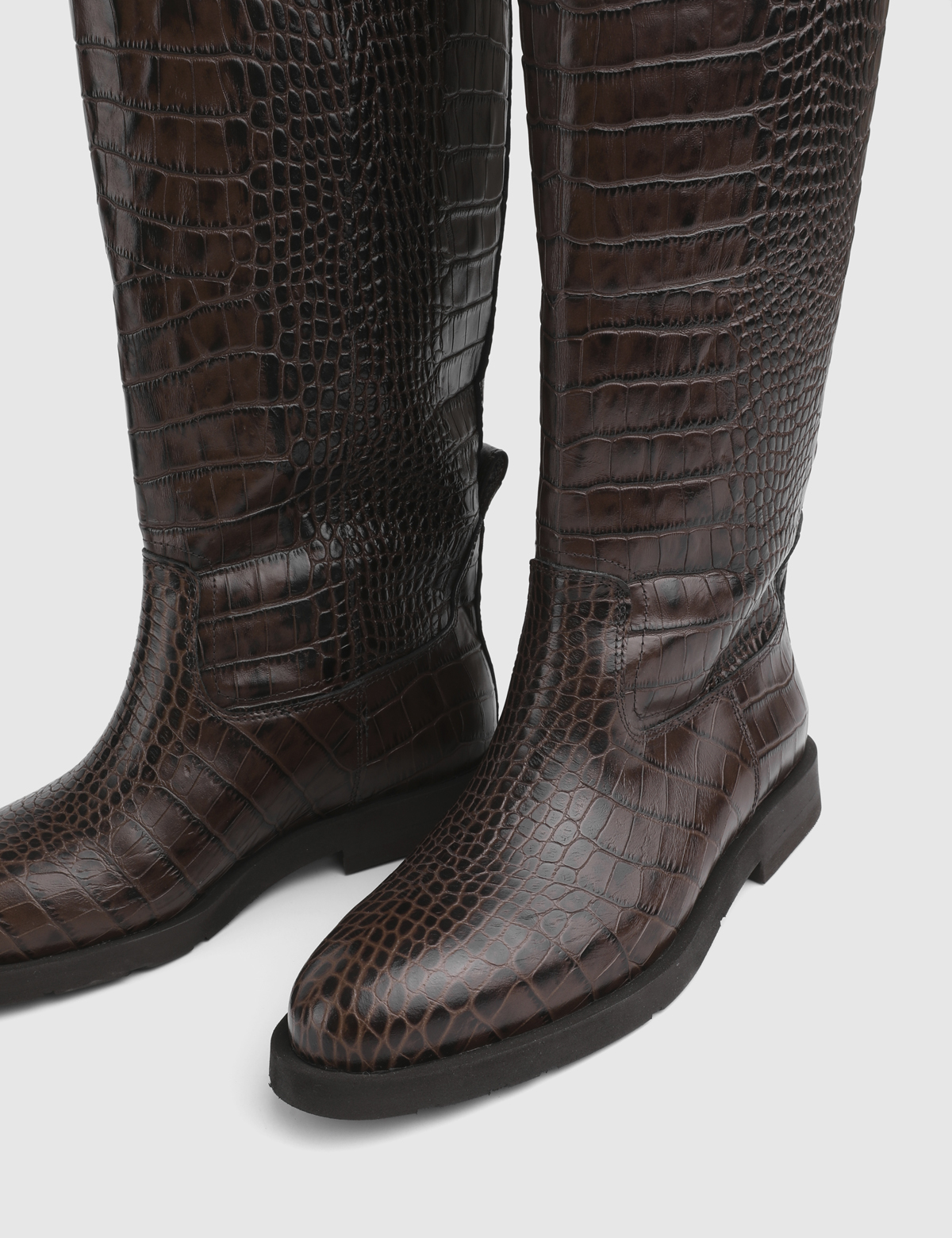 Mavros Brown Leather Crocodile Women's High Boot