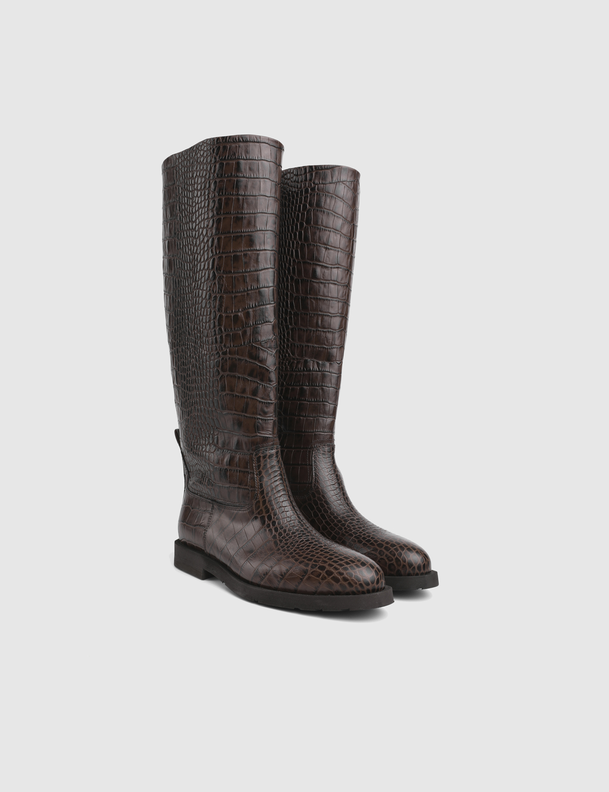 Mavros Brown Leather Crocodile Women's High Boot