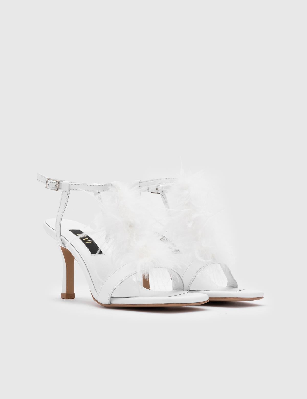 Merlin White Leather Women's Heeled Sandal