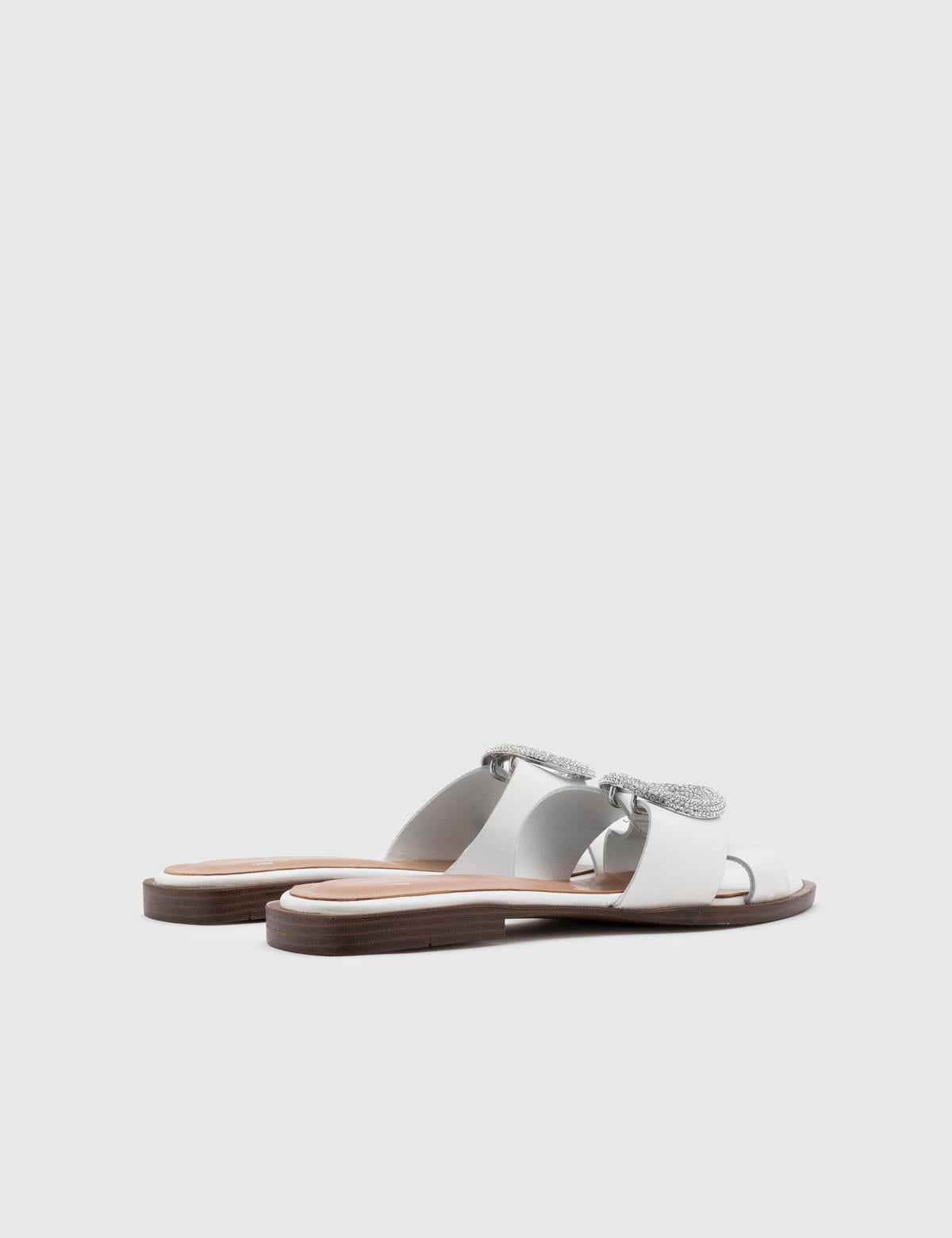 Minato White Leather Women's Slide