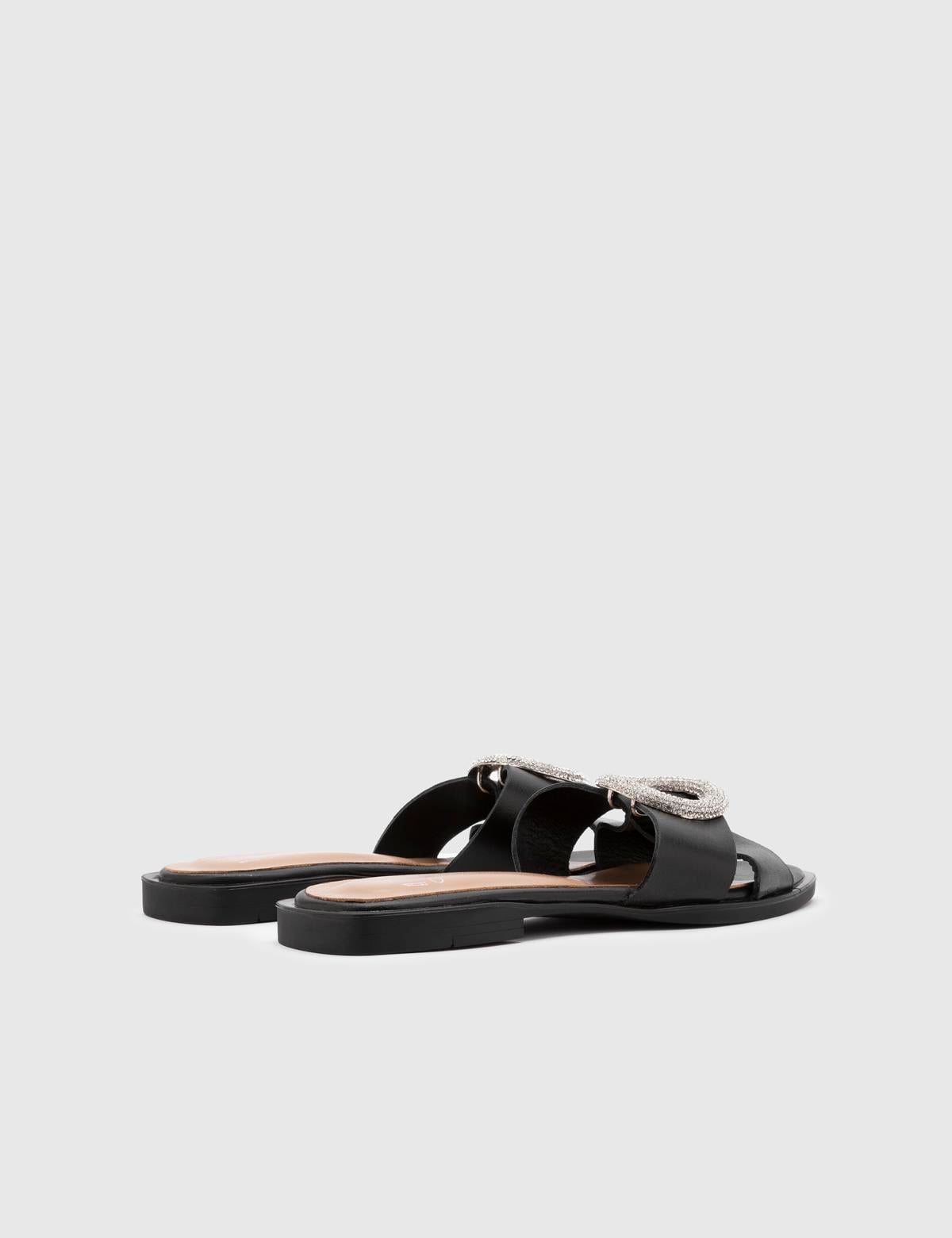 Minato Black Leather Women's Slide