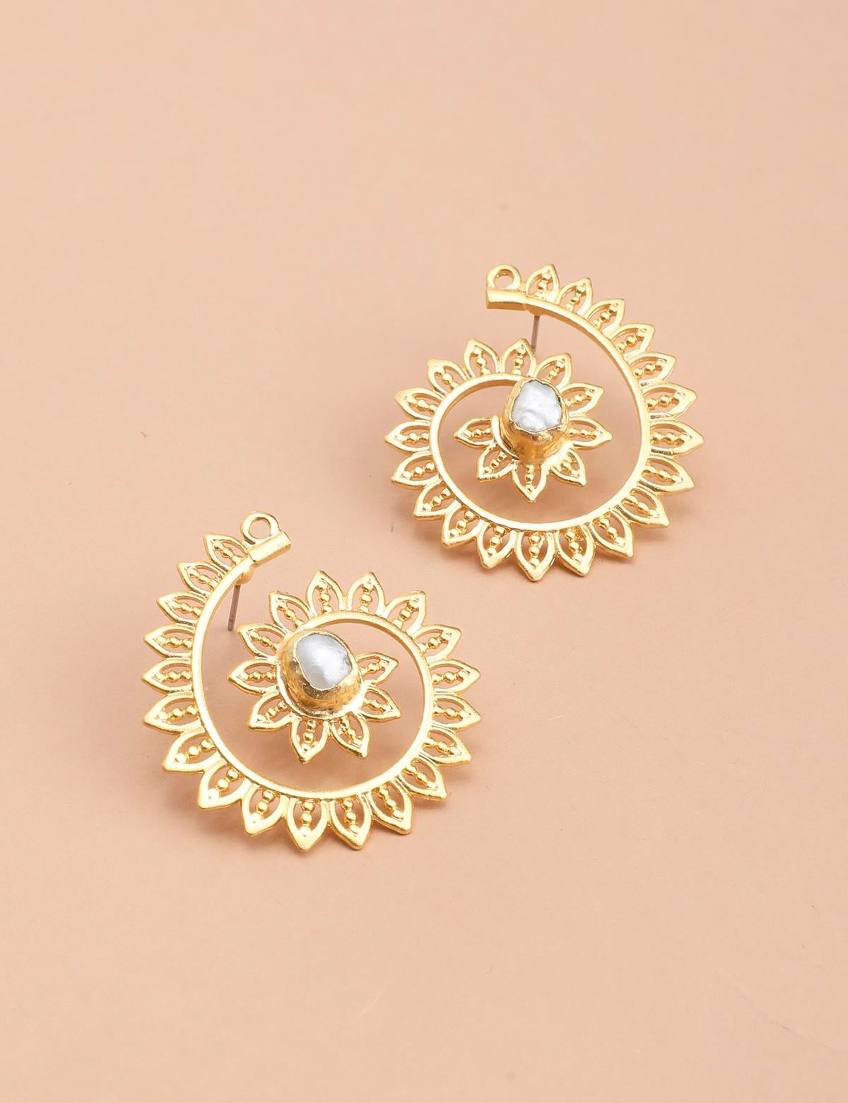 Mishel Gold Women's Earrings with White Stones