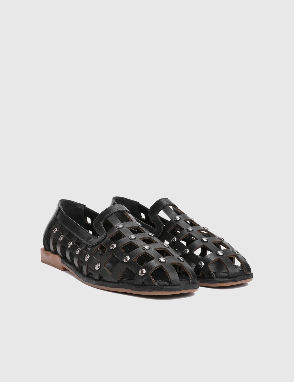 Nadzeya Black Leather Women's Sandal
