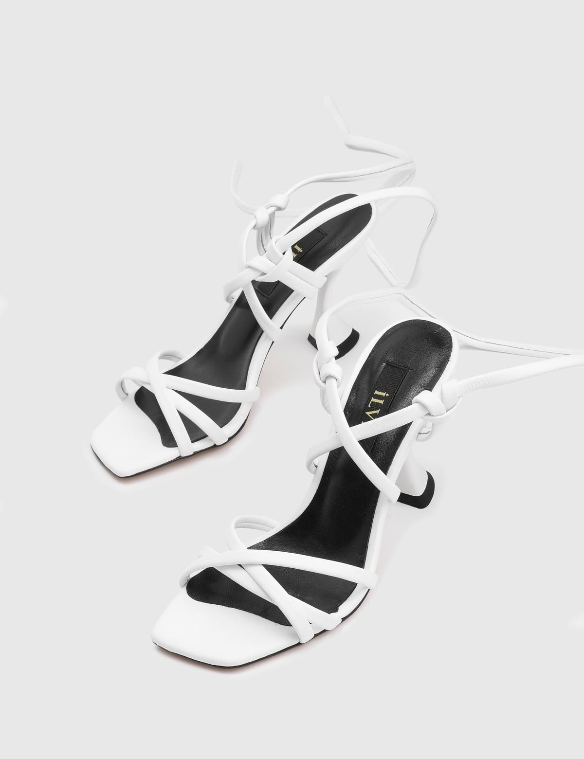 Niall White Leather Women's Heeled Sandal