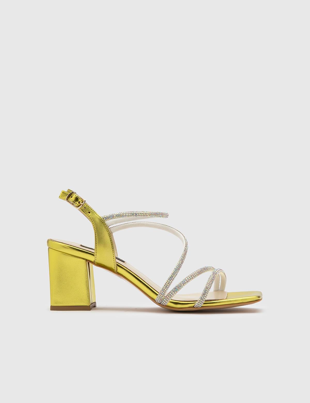 Nica Green Leather Women's Heeled Sandal with Stones